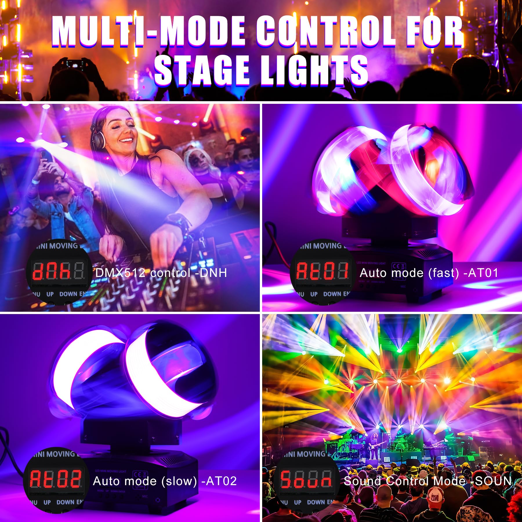 120W DJ Luci, 8LEDs 10W luci discoteca, Luce da Palcoscenico e Feste con strobo ad alta luminosità, Auto, Attivato dal Suono e DMX512 Controllo per Discoteca Club DJ Bar Halloween Natale