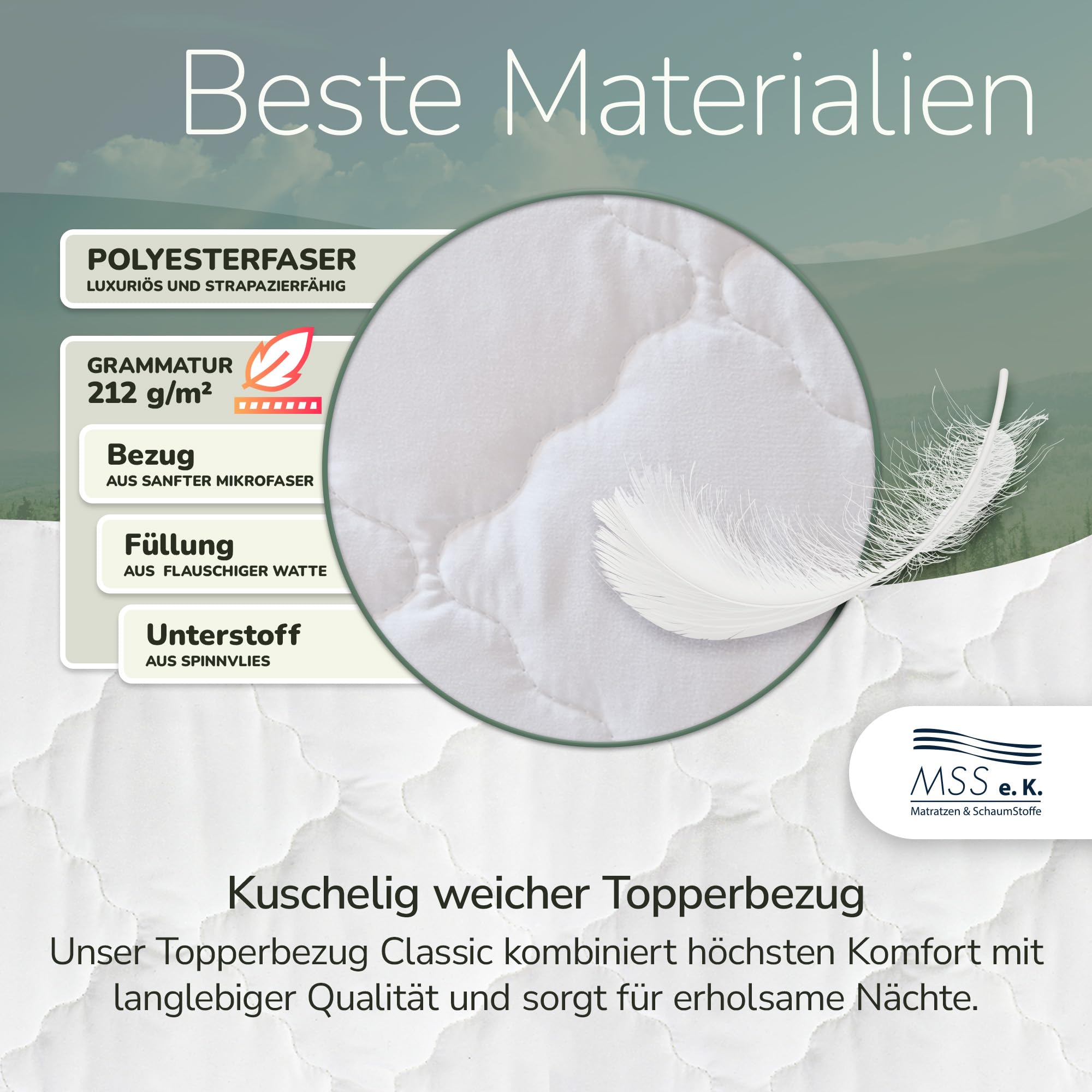 MSS e.K. hochwertiger Topperbezug Classic | 180 x 200 x 5 cm | mit Reißverschluss | aus weicher Mikrofaser | Stoffdichte: 212 g/m² | Flauschige Karosteppung | waschbar 60°C | schadstoffgeprüft
