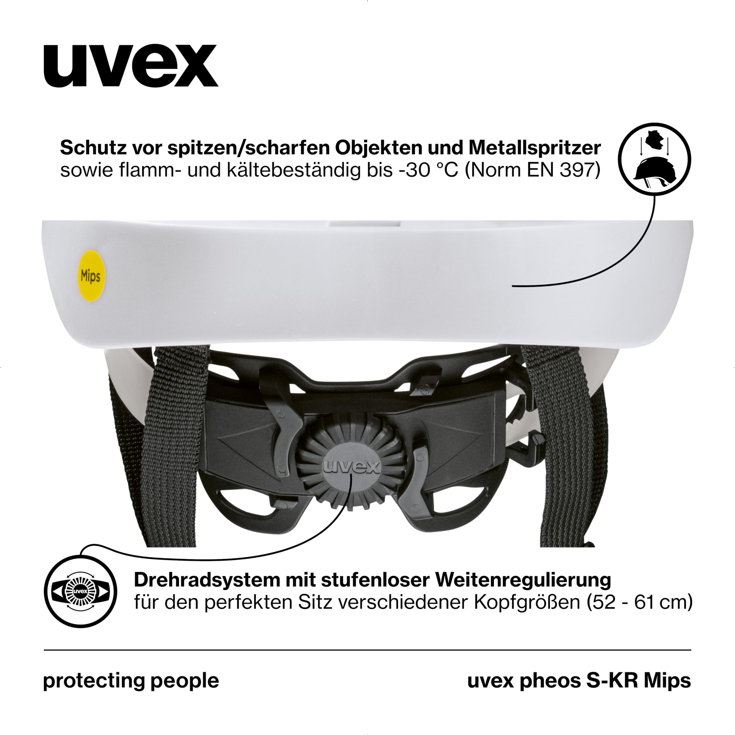 uvex Pheos S-KR MIPS - Casco di protezione industriale, tecnologia MIPS, regolazione continua della larghezza e ventilazione, taglia unica, 52-61 cm