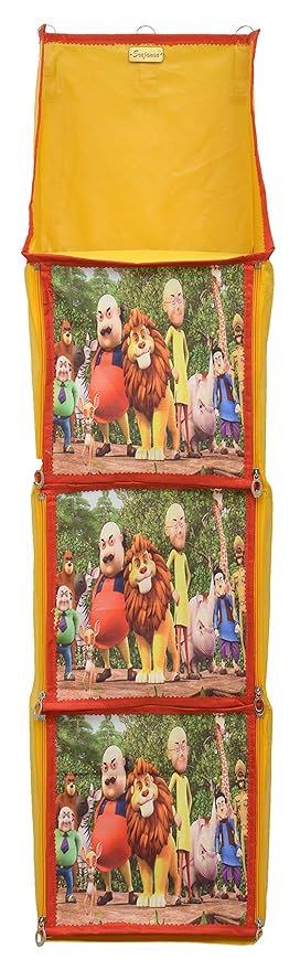 SRAJANAA Wall Hanging Fabric 3 Cabinet Multipurpose Almirah and Wardrobe for Cloth, Shoes, Toys Storage or Kids (Yellow)
