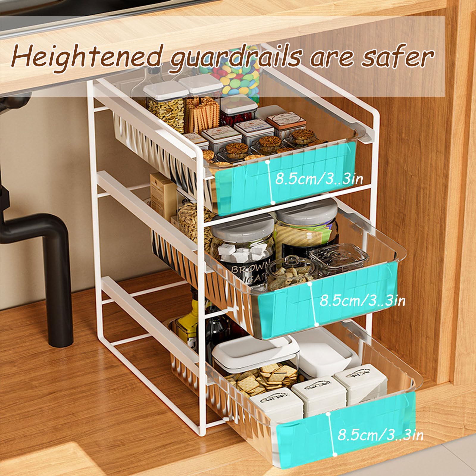 Dxcaicc Organiseur d'armoire extractible, tiroirs sous évier, Panier de Rangement pour tiroirs,étagère de Rangement Domestique pour Salle de Bain et Cuisine,d'or,2Layer