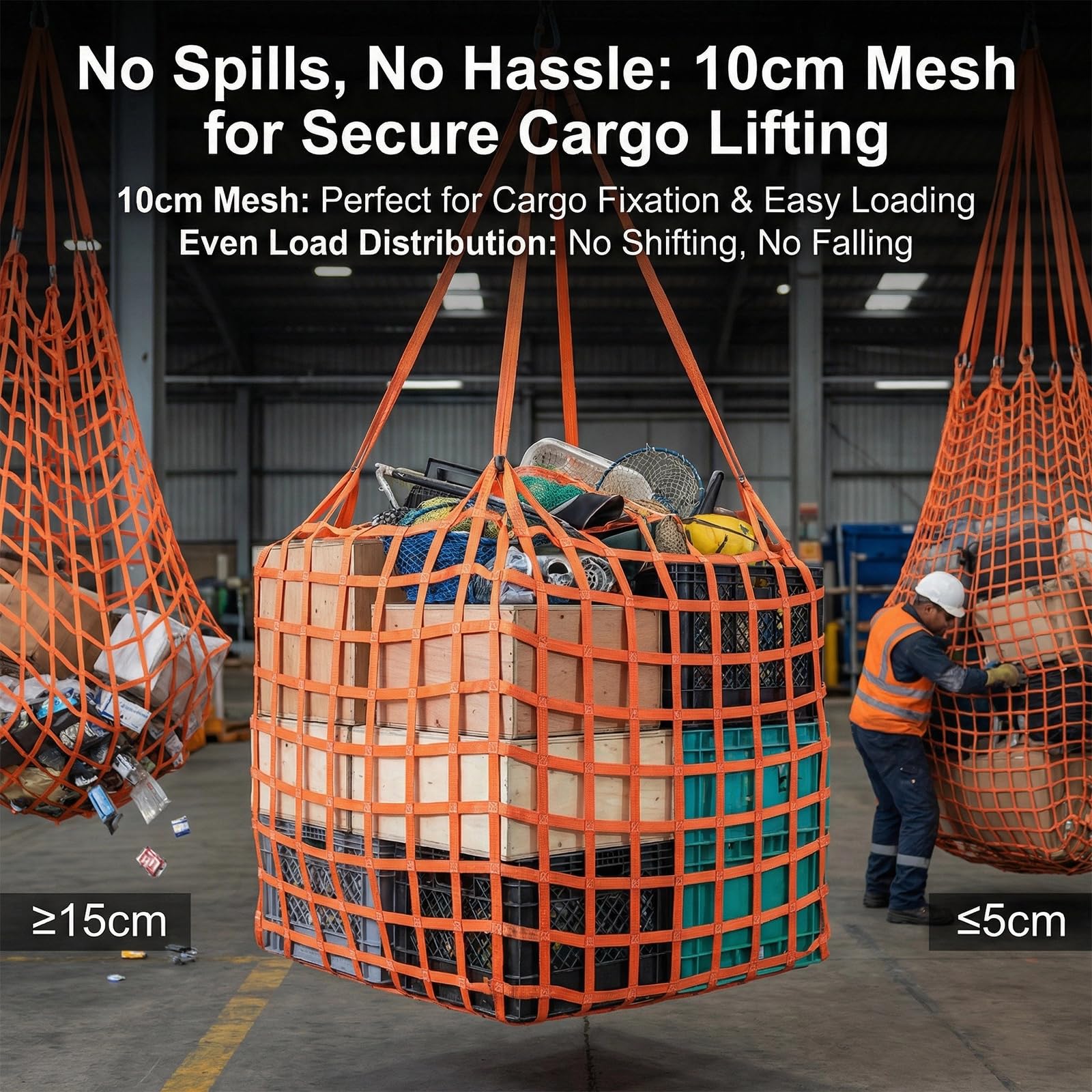 Hebe-Hebenetz 1 X 1m, Ladung Hängendes Netz, 10 * 10cm Rastergröße Net-Cargo Lfting, 300kg Polyester Schlingen, Hängendes Hebe-Gepäcknetz Für Vertikales Heben, Transport & Absperrung (Orange)