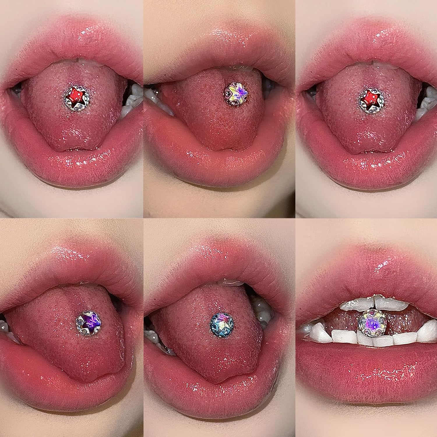 Star-Shaped Tongue Piercing Jewelry Steel Barbell Tongue Nail with Personalized Colorful Zircon Inlaid Star Tongue Piercing Human Puncture Jewelry for Women Men