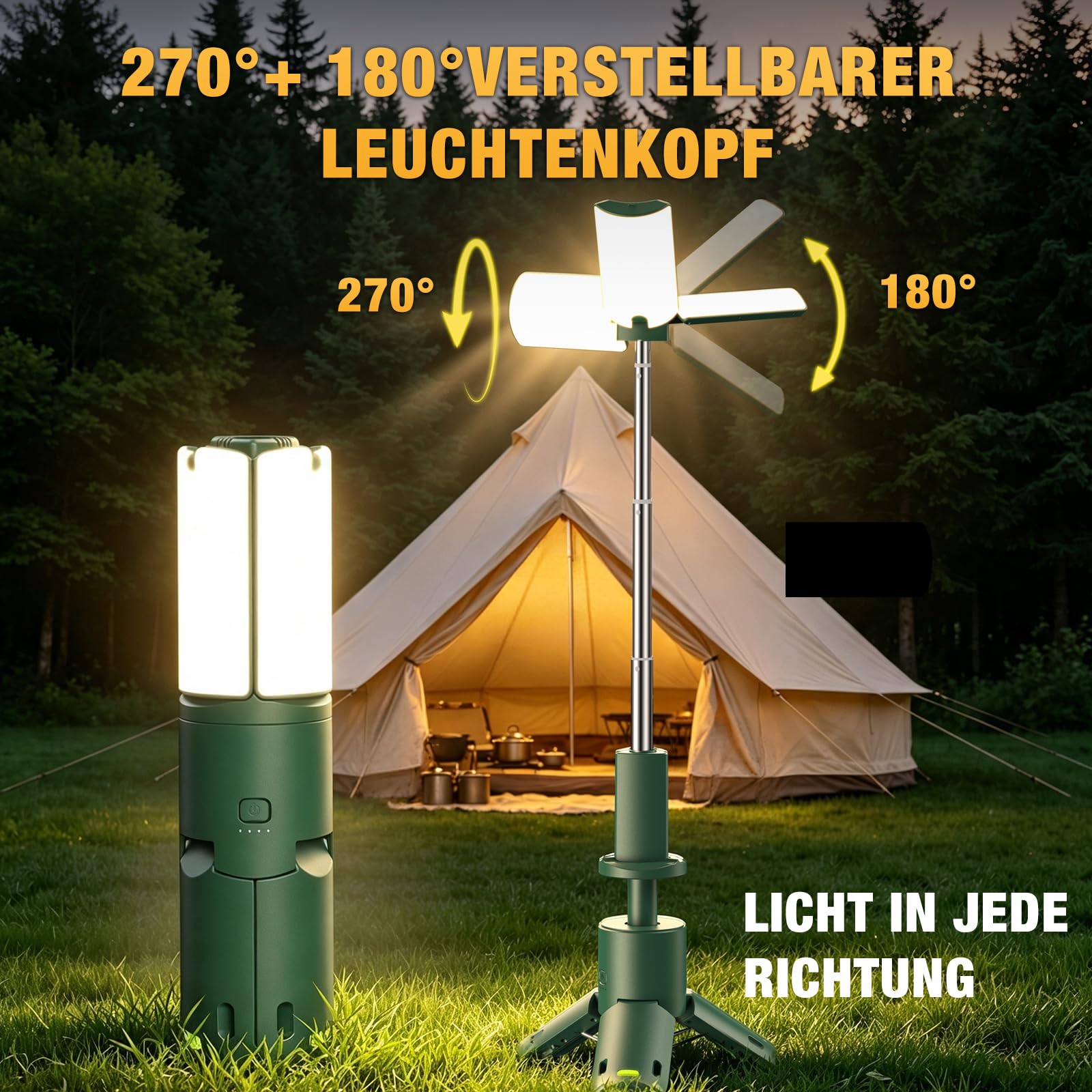 ETOOLAB Lampada da campeggio 12000 mAh, 48 ore, telescopica, ricaricabile