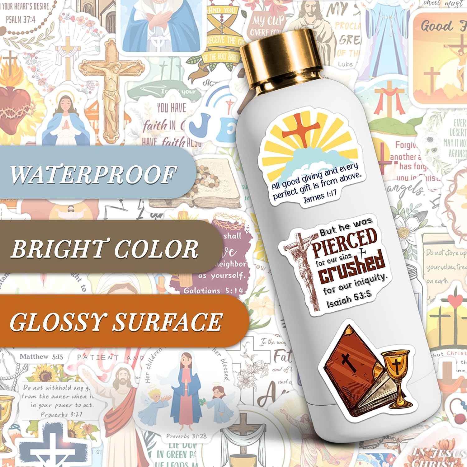 300 PCS Catholic Stickers, Religious Stickers for Water Bottles Laptop Catholic Gifts Supplies for Women Adults Bible Virgin Mary Sacred Heart Sunday Church Jesus - Image 5