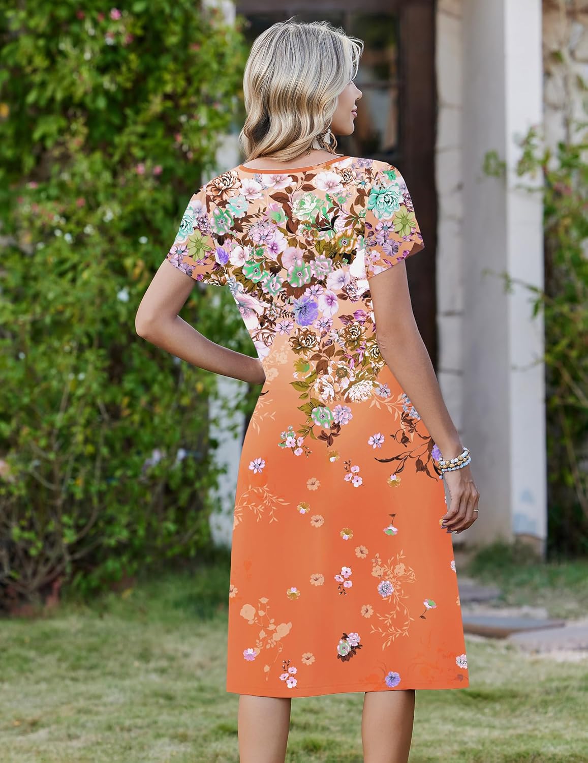 Zeagoo Women Midi Dresses for Summer 2026 Short Sleeve Casual Flowy Dress A Line Pleated V Neck Beach Sundress with Pockets - Image 6