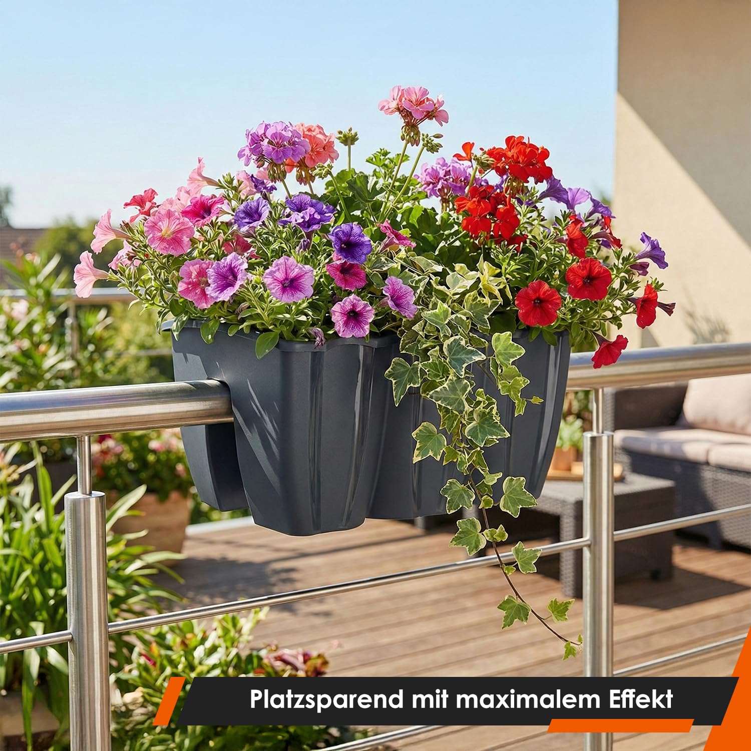 Blumentopf - Pflanzkübel Set 5 Stück - 40 cm - Outdoor Balkon Terrasse - Wetterfest - Anthrazit