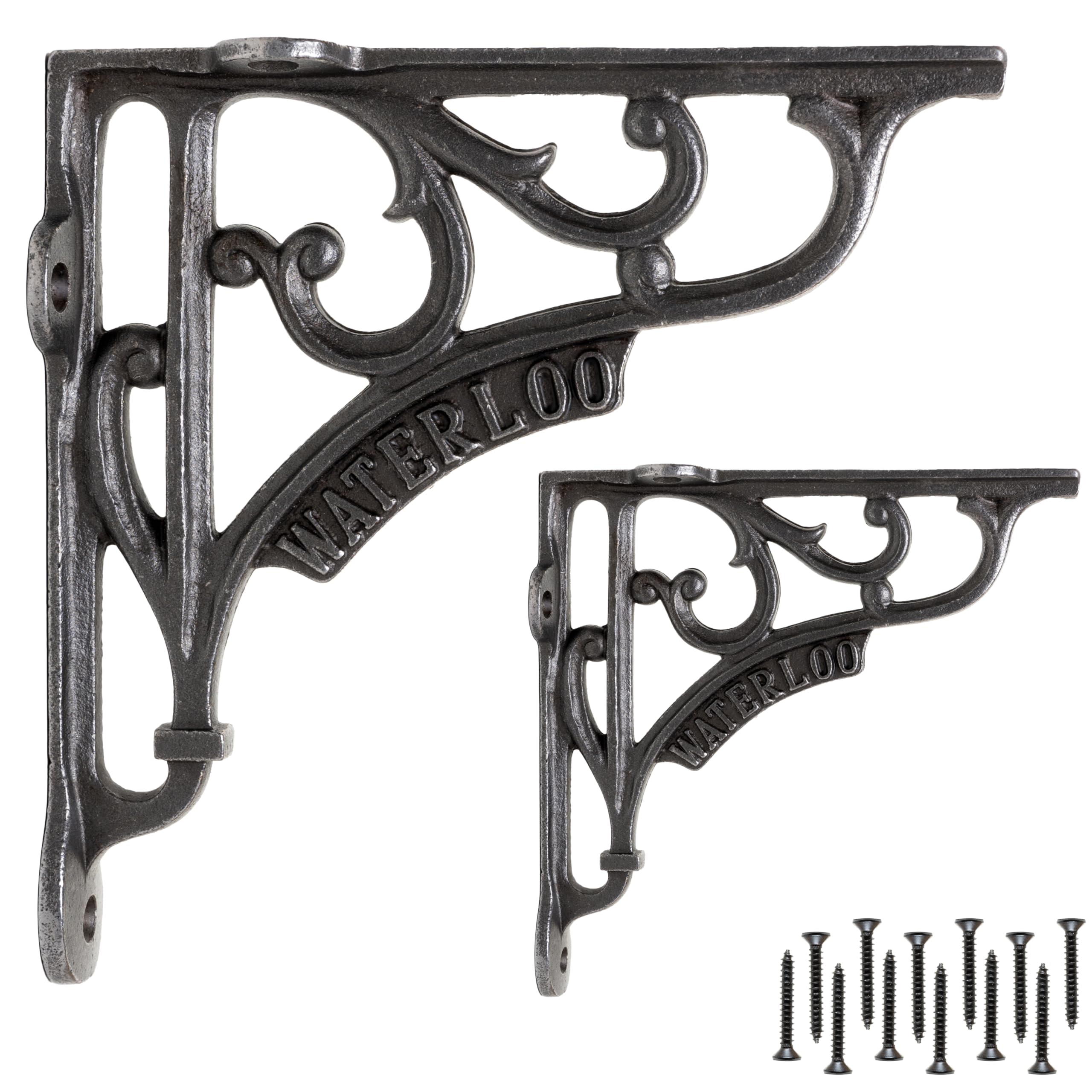 Eduwurxs Antique Iron Finish Industrial Cast Iron Shelf Brackets 6X6” | Heavy Duty Wall Brackets For Shelves (Pack Of 2) | Rustic Shelf Supports For Kitchen, Living Room & More (Waterloo)
