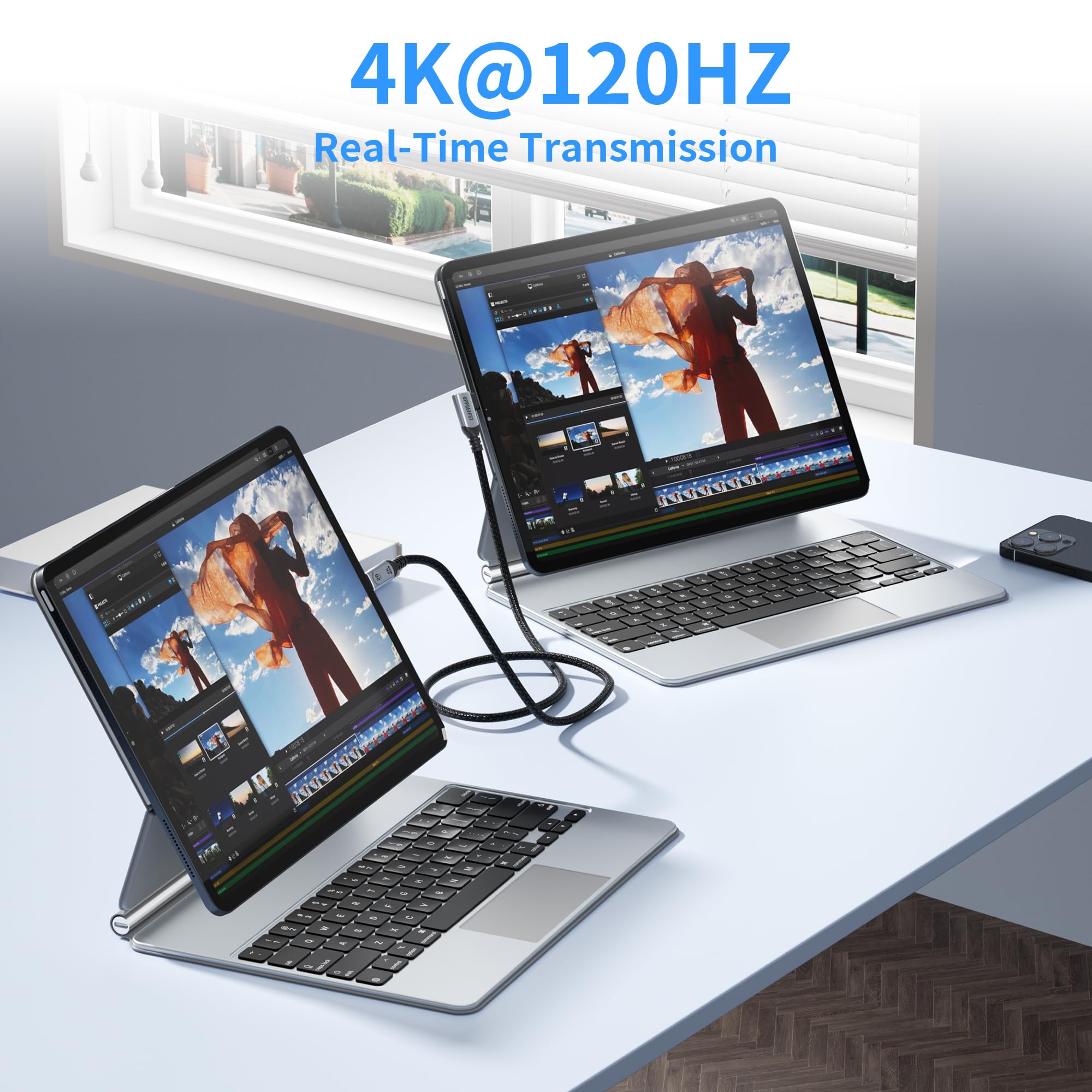 Langes, rechtwinkliges USB C-C 3.2 Gen 2 x 2,20 Gbit/s Datenübertragungskabel, kompatibel mit Thunderbolt 3,90 Grad USB-C auf C Kabel, 100 W Schnellladung, 4K @ 120 Hz Ausgangsmonitor, SSD