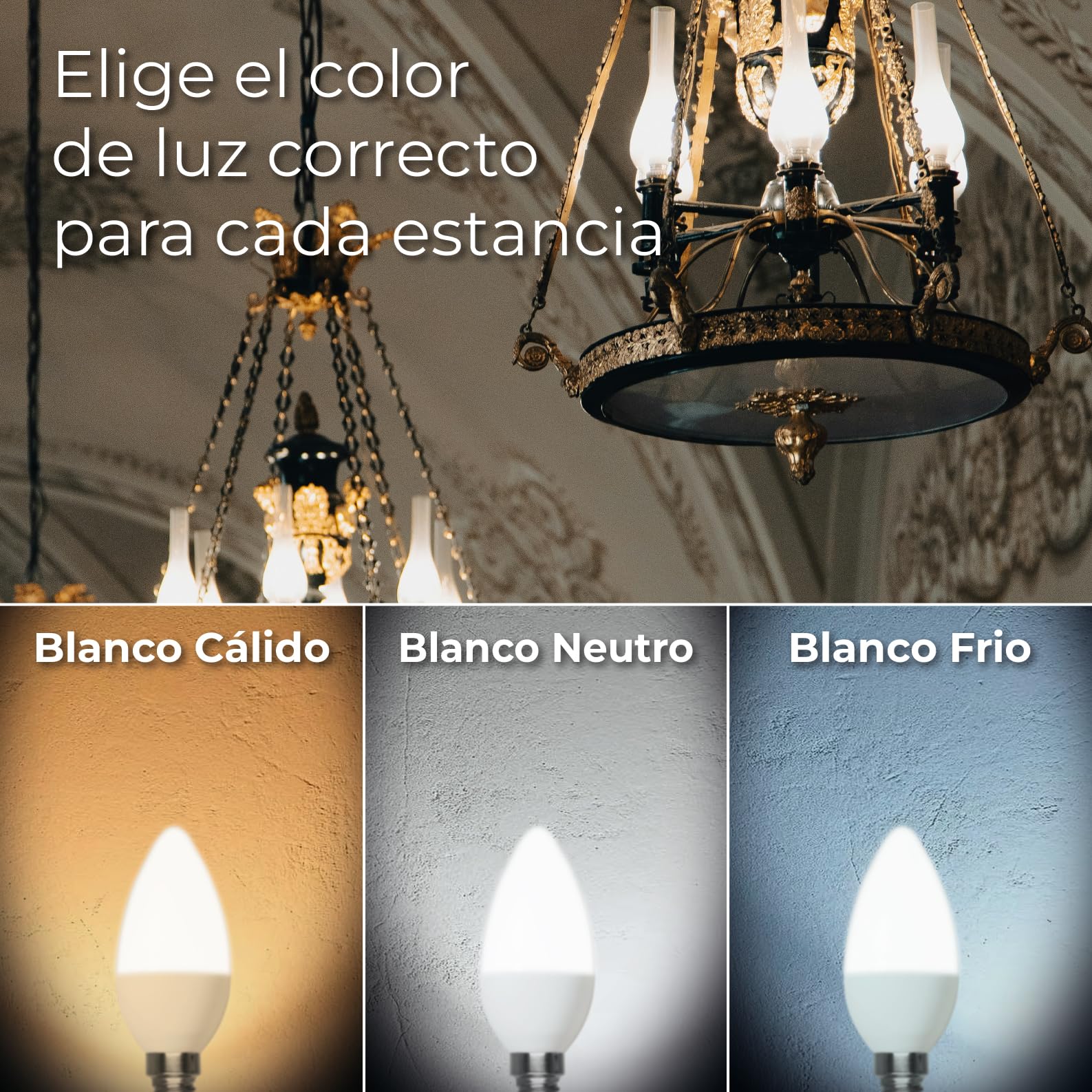 LED ATOMANT Pack 10x Bombilla LED E14 Vela C37 6W, Color Blanco Frio, 610 Lumenes, Casquillo fino, Equivalente a 60W tradicional