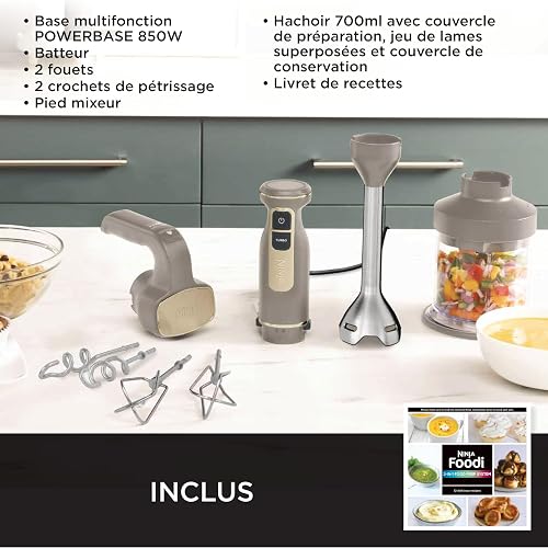 Ninja Foodi 3-in-1 Stabmixer Stufenweise Anlauf, 2 Misch-und 5 Rührgeschwindigkeiten zum Zerkleinern, Mischen, Kneten und mehr, spülmaschinenfest, Stone Gold CI100EUSTGD - 12