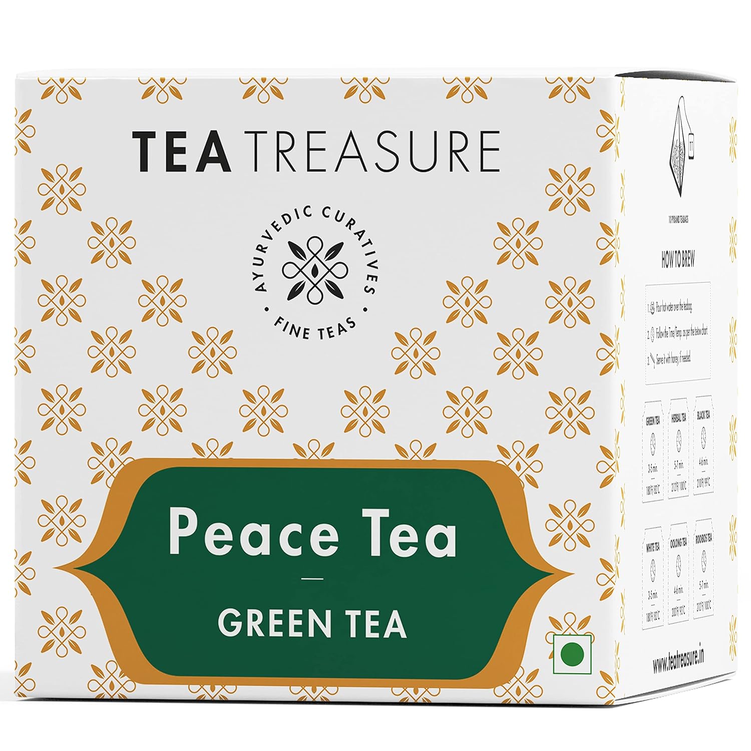 Tea Treasure Peace Tea 10 Pyramid Tea Bags Blend of Green Tea fine