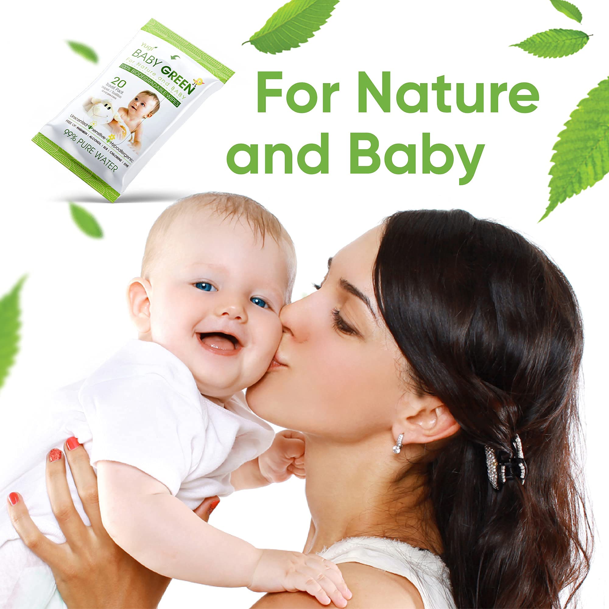 Baby Green Toallitas sin perfume compostables orgánicas biodegradables - Paquete de viaje (12 paquetes de 20) 240 para pieles sensibles