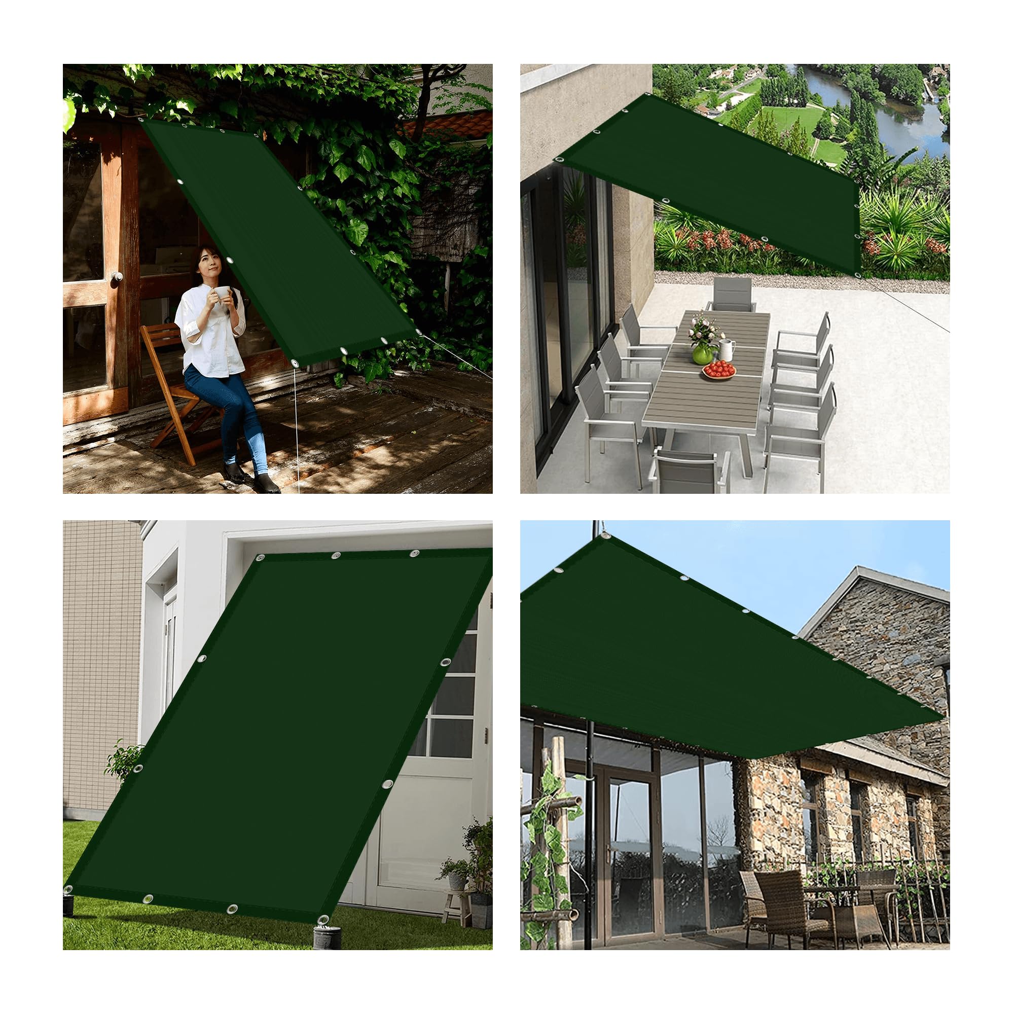 Sonnensegel Wasserdicht 180 x 280 cm Ohne Bohren Sichtschutz für Balkon Wetterfest Atmungsaktiv für Garten Balkon Und Terrasse, Dunkelgrün