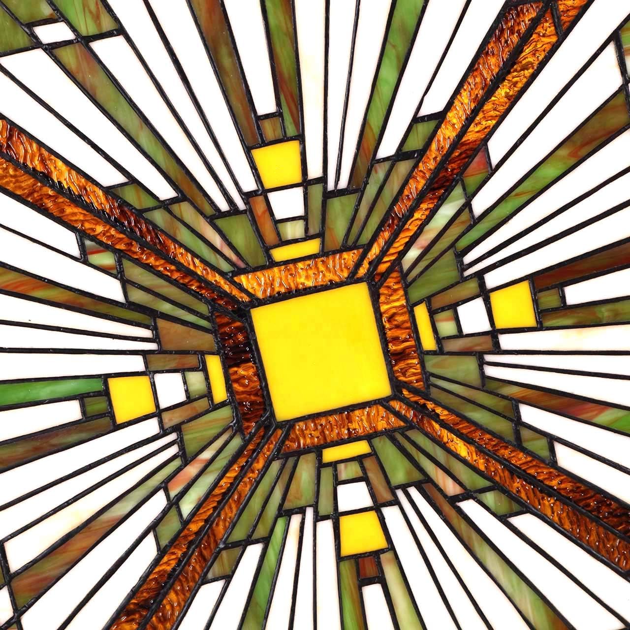 Bieye W10023 Mission Tiffany Style Stained Glass Window Panel with Chain, 24-inch Wide Square Shape, Brown