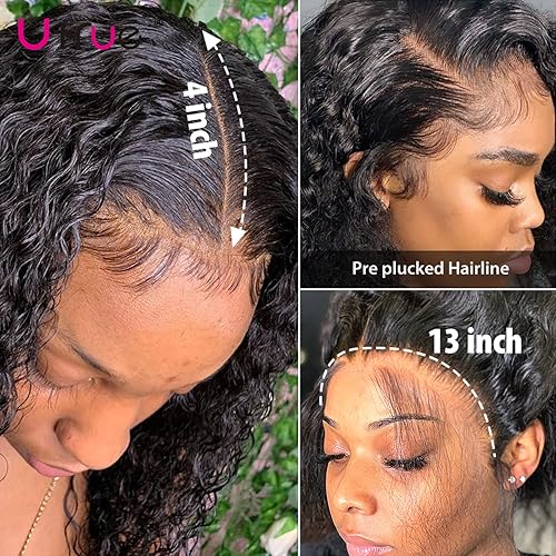 Miniatura 7 de Utrue Pelucas de cabello humano con encaje frontal transparente HD de 13 x 4, grado 10A, 150 % de densidad, peluca brasileña rizada con encaje