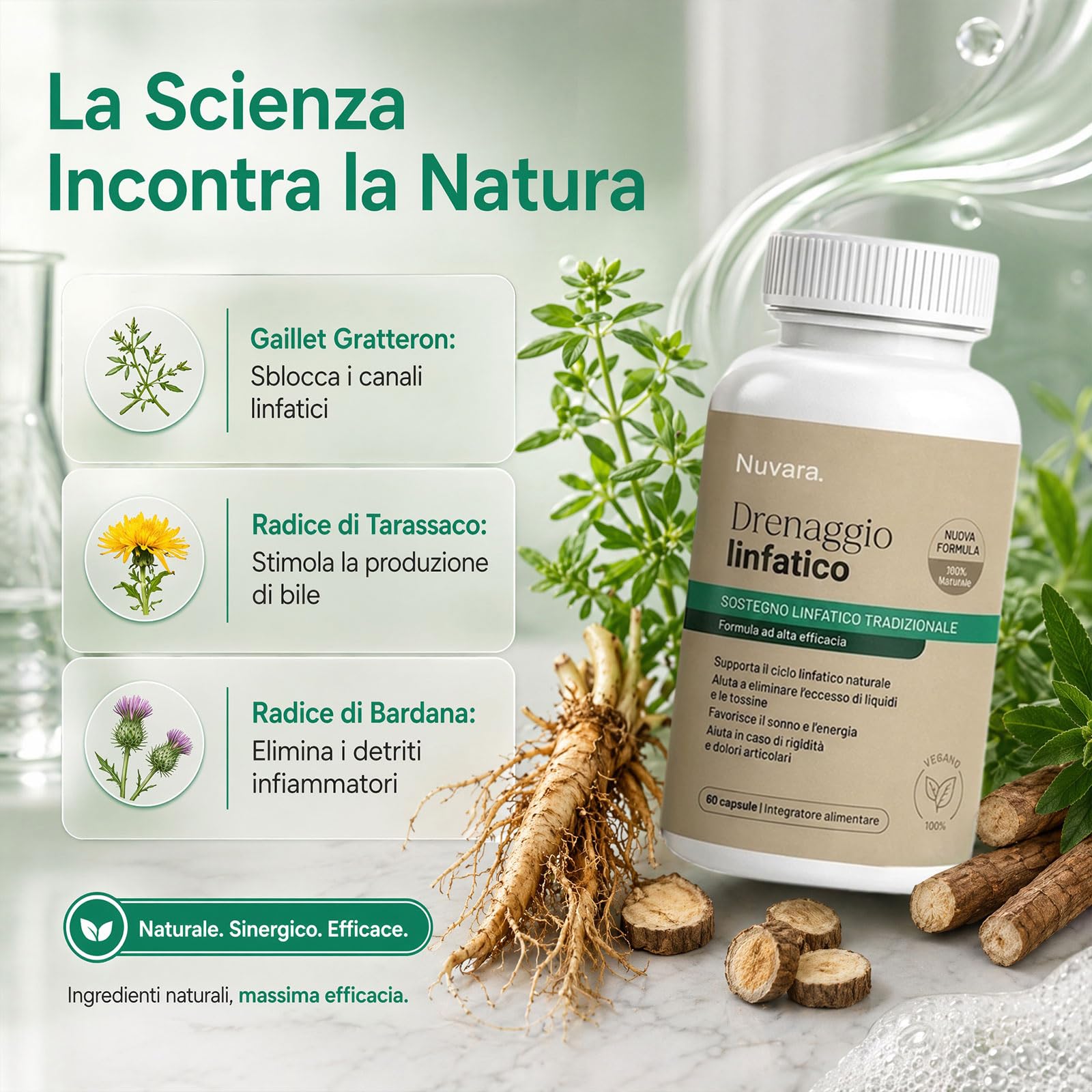 Nuvara Drenaggio Linfatico Capsule, Formula Erboristica Naturale, 60 Capsule, Senza Glutine, per Donne e Uomini (2)