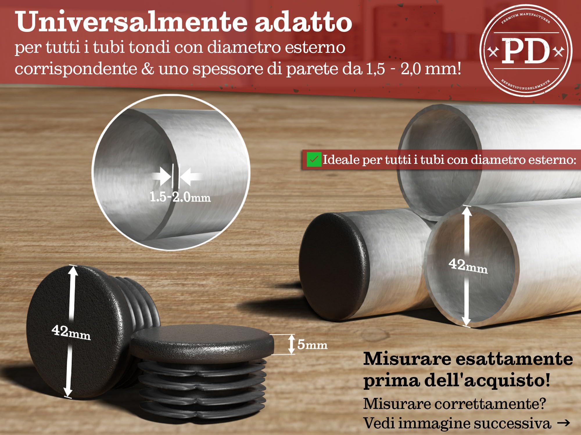 16 Pz Tappi Laellari Rotondi Da 22 per Tubi, Pali Di Recinzione, In