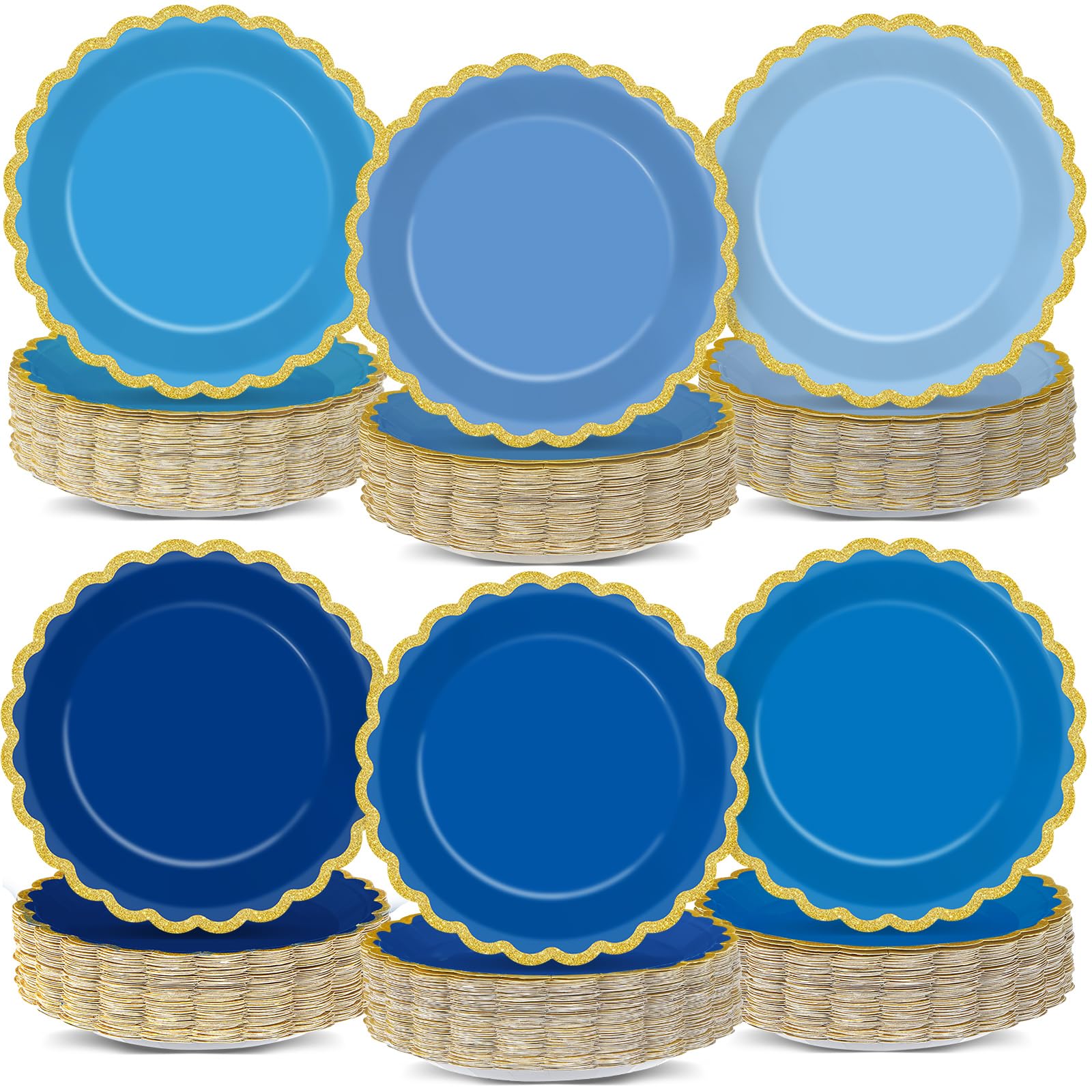 Assiettes en carton bleu rigides et festonnées pour éviter les catastrophes