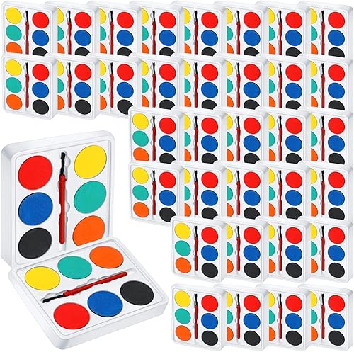 Outus Juego de 144 piezas de pintura de acuarela a granel, mini paleta de acuarela lavable con pinceles de pintura para suministros de fiesta de