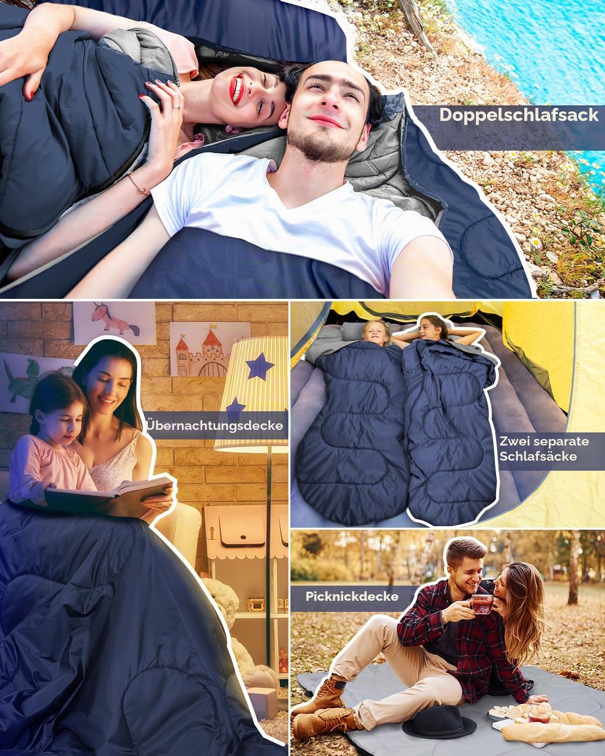 Ohuhu Doppelschlafsack, Schlafsack 2 Personen 220x150cm mit 2 Kissen