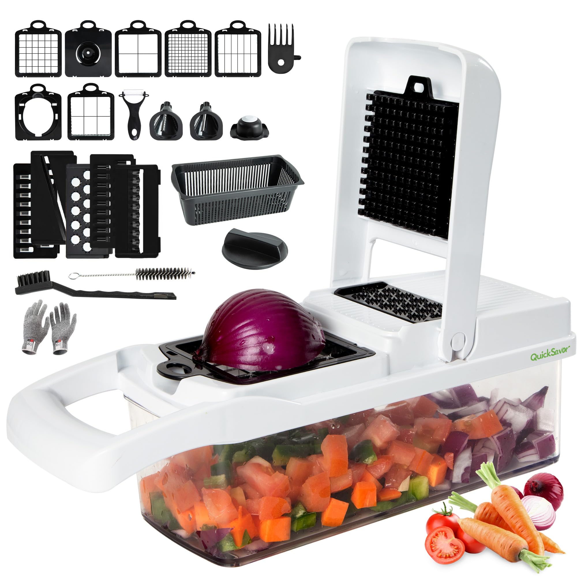 Vegetable Chopper and Cheese Grater, PRO Multifunctional 24-in-1 Chopper Vegetable Cutter, Anti-Slip Container, Safety Gloves, Chop-Cut-Spiralizer, Easy Clean, Food Grade Material