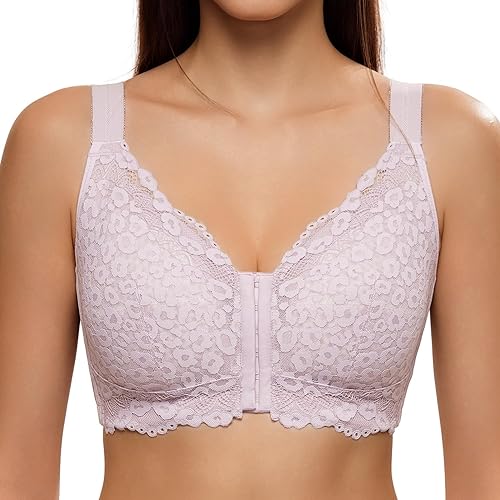 Luckfire Lace Minimizer Wireless Bralette Bra Soft Comfy Front Close,Full Covera