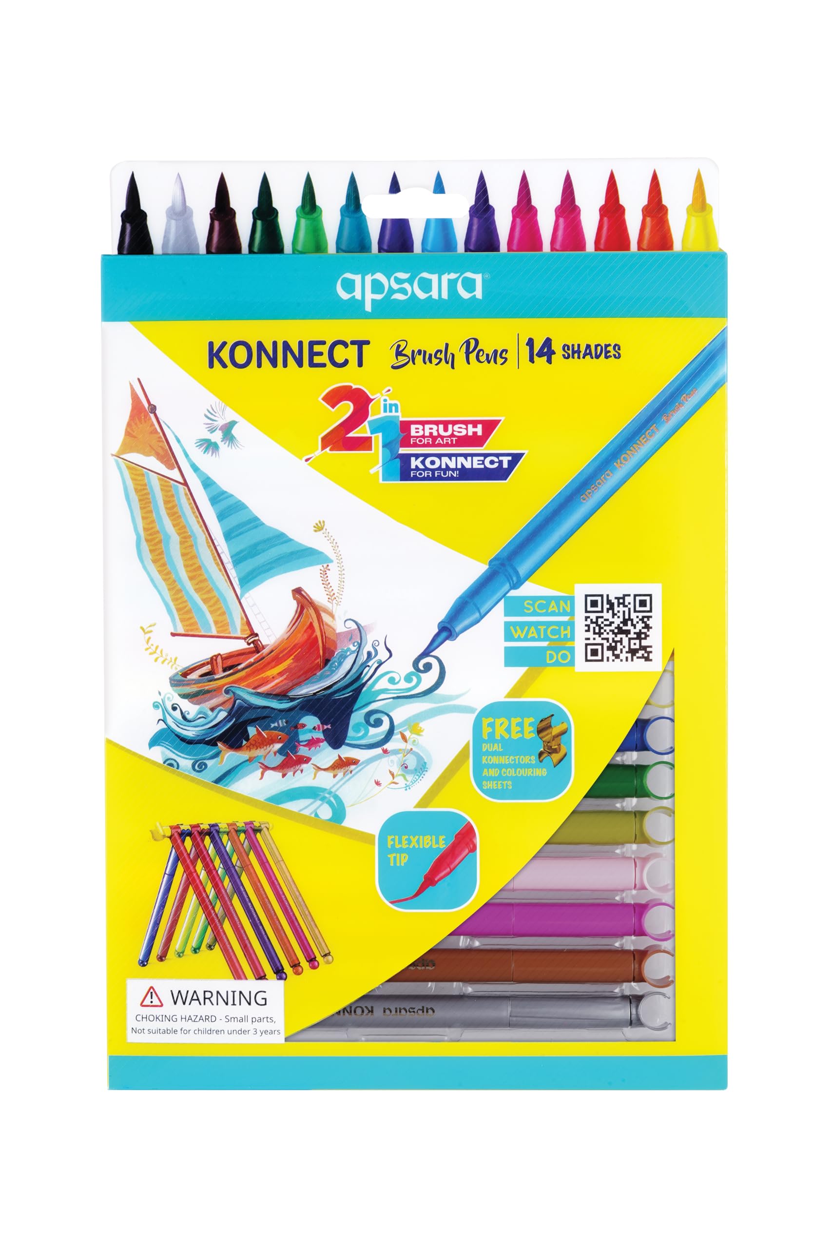 Apsara Konnect Brush Pen 14 shades | 2 in 1 Brush for art Konnect for Fun | Ideal for Artists, Students & Professionals | Flexibile Tip | Free Dual Konnectors & Colouring Sheets-image-33