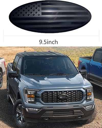 Miniatura 6 de CONGCONG emblema para Ford, 9.5 pulgadas, superpuesto, rejilla delantera, puerta trasera, aluminio, ovalado, bandera negra americana, 2 piezas