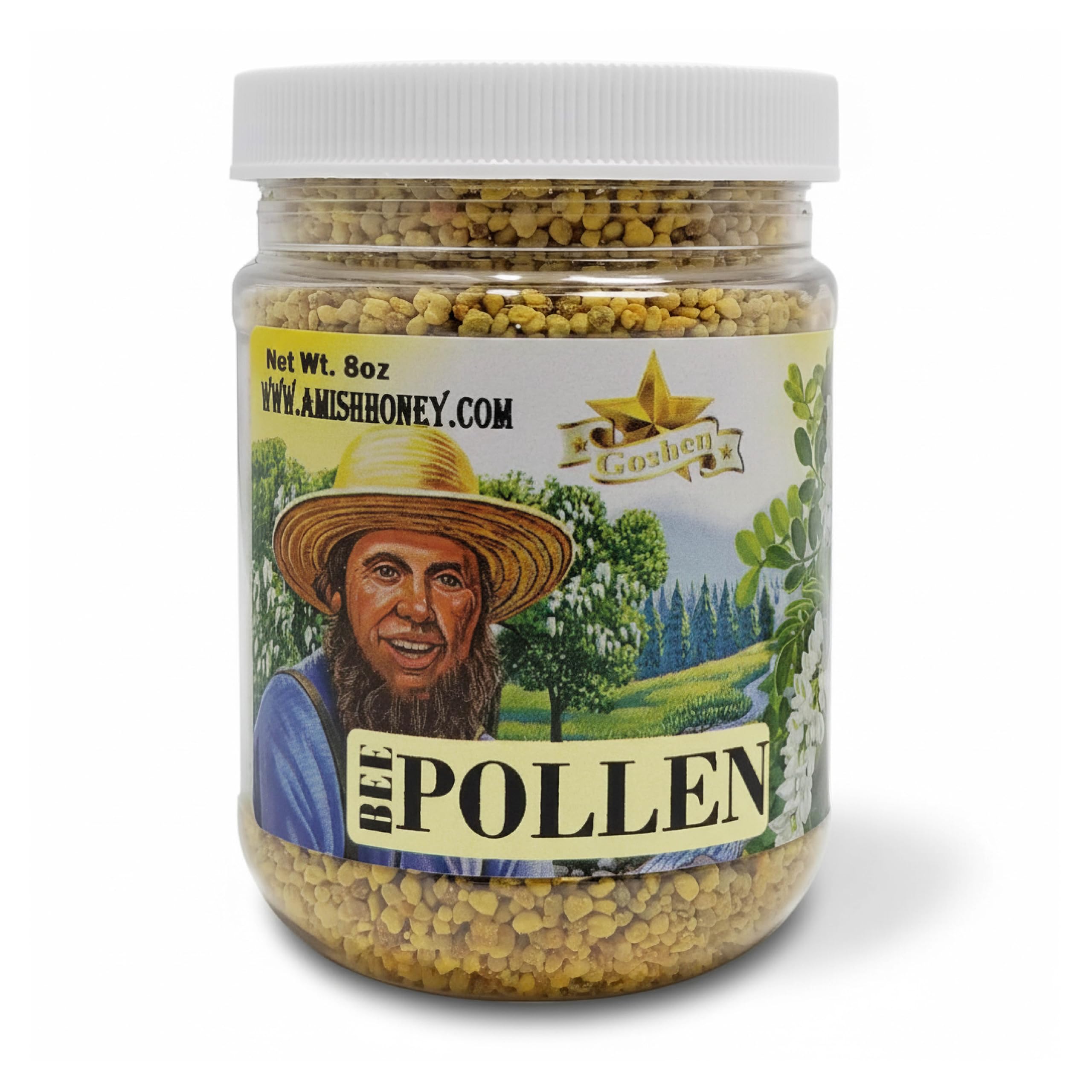 Goshen Amish Country Raw Honey Bee Pollen - Whole Granules - Domestic - Unfiltered, Unprocessed, Pure & Natural Bee Essence - Wellness & Energy - Naturally Dairy & Gluten Free - 8oz