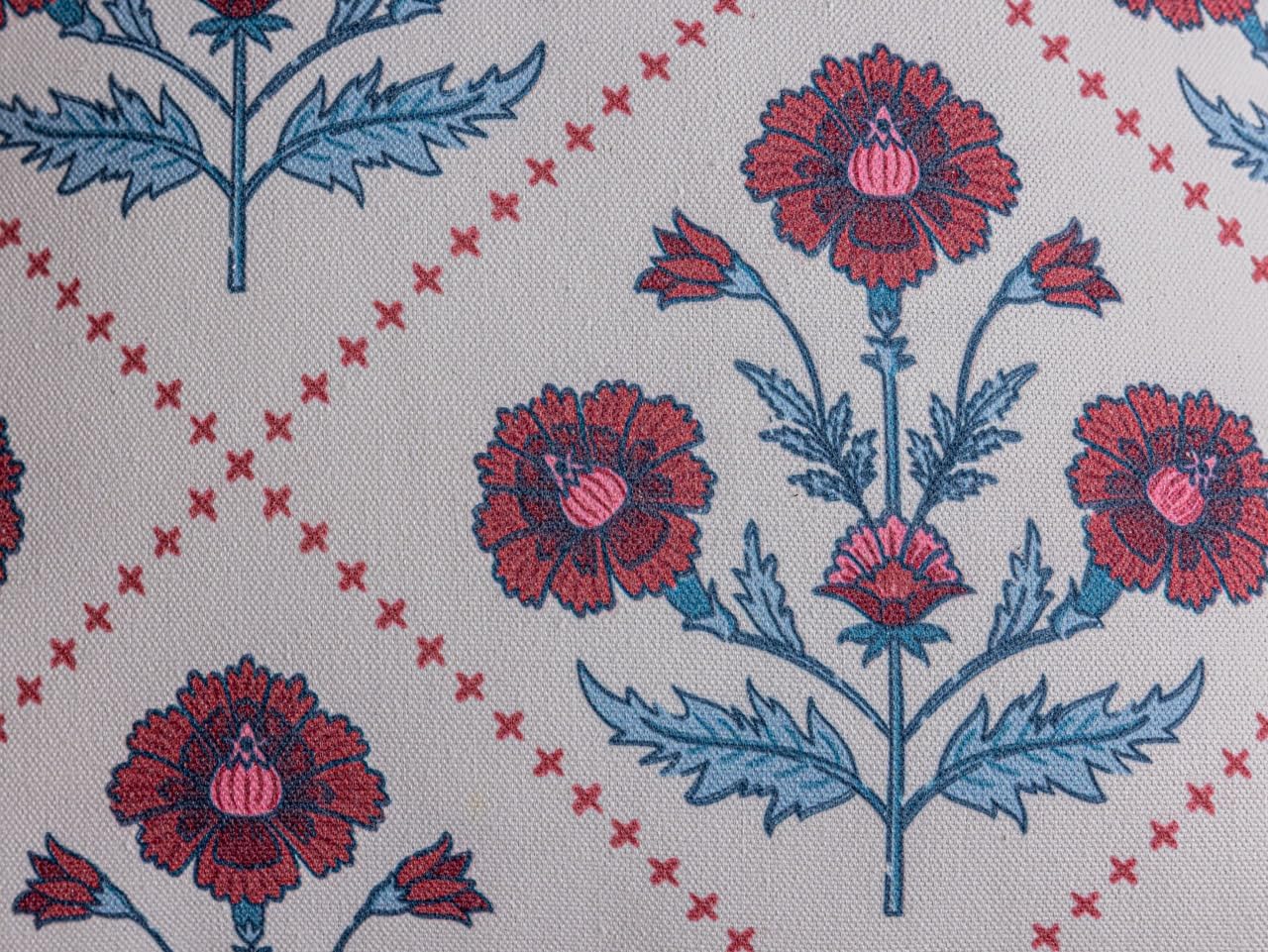 DrapePalette - Scalloped Throw Pillow Covers with Block Print Floral Patterns and Hidden Zipper - Crimson, 20 x 20 Inches Pack of 1 - Soft Indoor Pillow Case for Livingroom, Bedroom, or Lounge