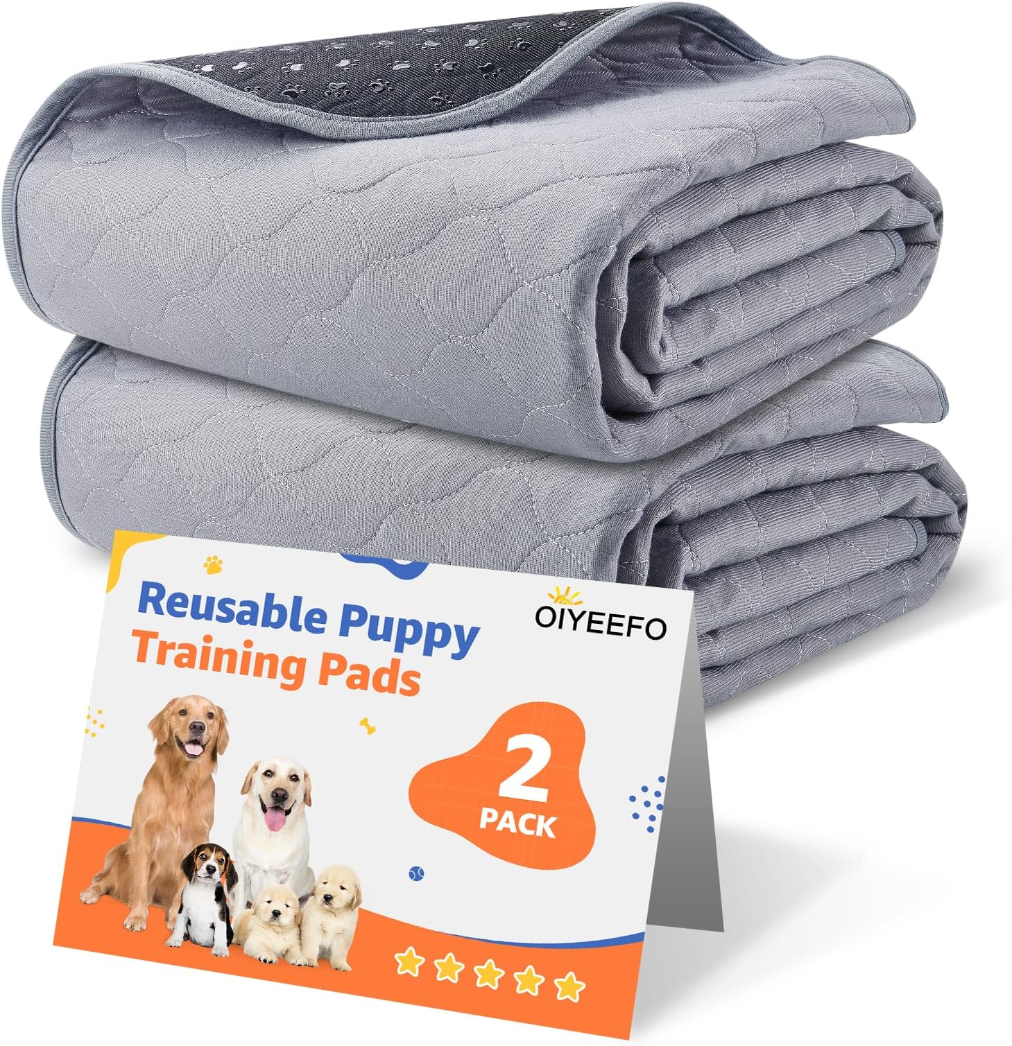 Oiyeefo Washable Dog Pee Pads -2 Pack Reusable Dog Mat Non-Slip Washable Pee Pad for Dogs for Whelping,Potty,Training,Playpen,Crate,Kennel(48"x48"