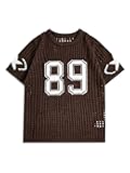 SEGT Women's Jersey Shirts Number Letter Graphic Sweater Hollow Out Crochet Jersey Tee Sweater Short Sleeve Knit T Shirts