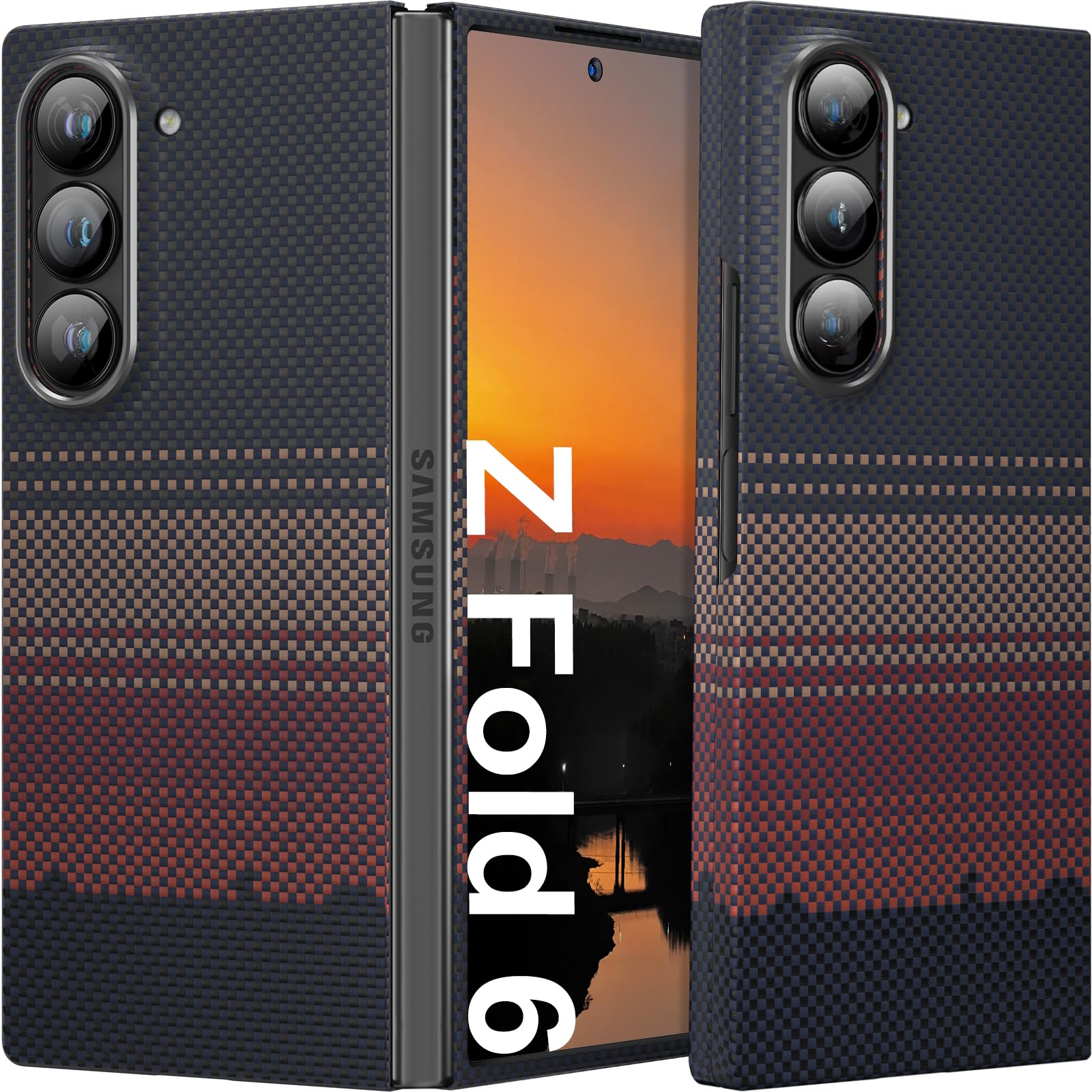 memumi Real Aramid Fiber for Samsung Galaxy Z Fold 6 Case, [NO-case Feeling] Aramid Fiber with 0.5mm Slim Case for Galaxy Z Fold6 Thin and Minimalist Design Afterglow Series Rays of The Setting Sun