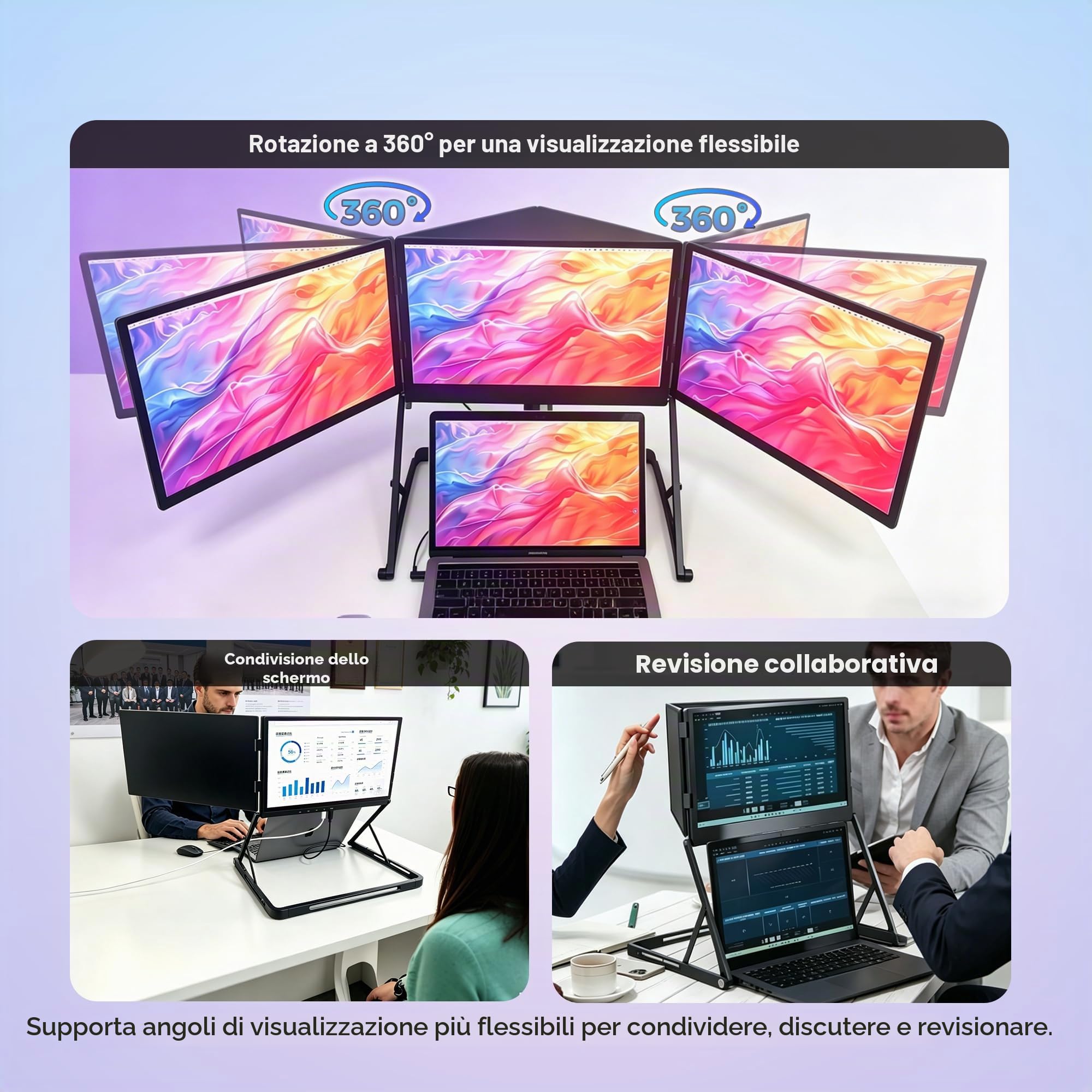 Estensore schermo per computer portatile, 15,6 pollici, FHD 1080P IPS, portatile, pieghevole, triplo monitor, estensore per monitor portatile, HDMI/USB-C, Plug n Play, per Windows, Mac