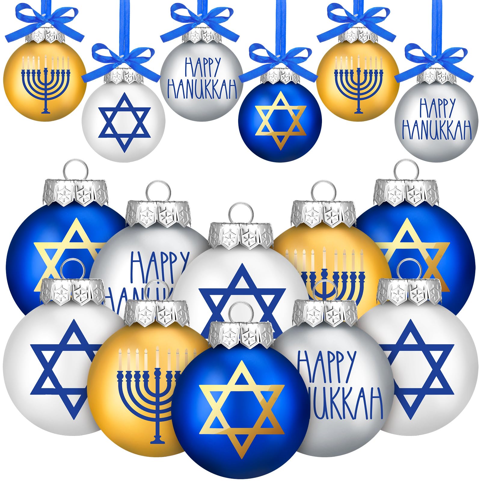 Tioncy 16 Pcs Hanukkah Ball Ornaments Jewish Christmas Hanukkah Ornaments for Tree Menorah Star of David Decorations Set Happy Hanukkah Decorative Hanging Balls Ornaments for Tree Party(3.15 Inches)