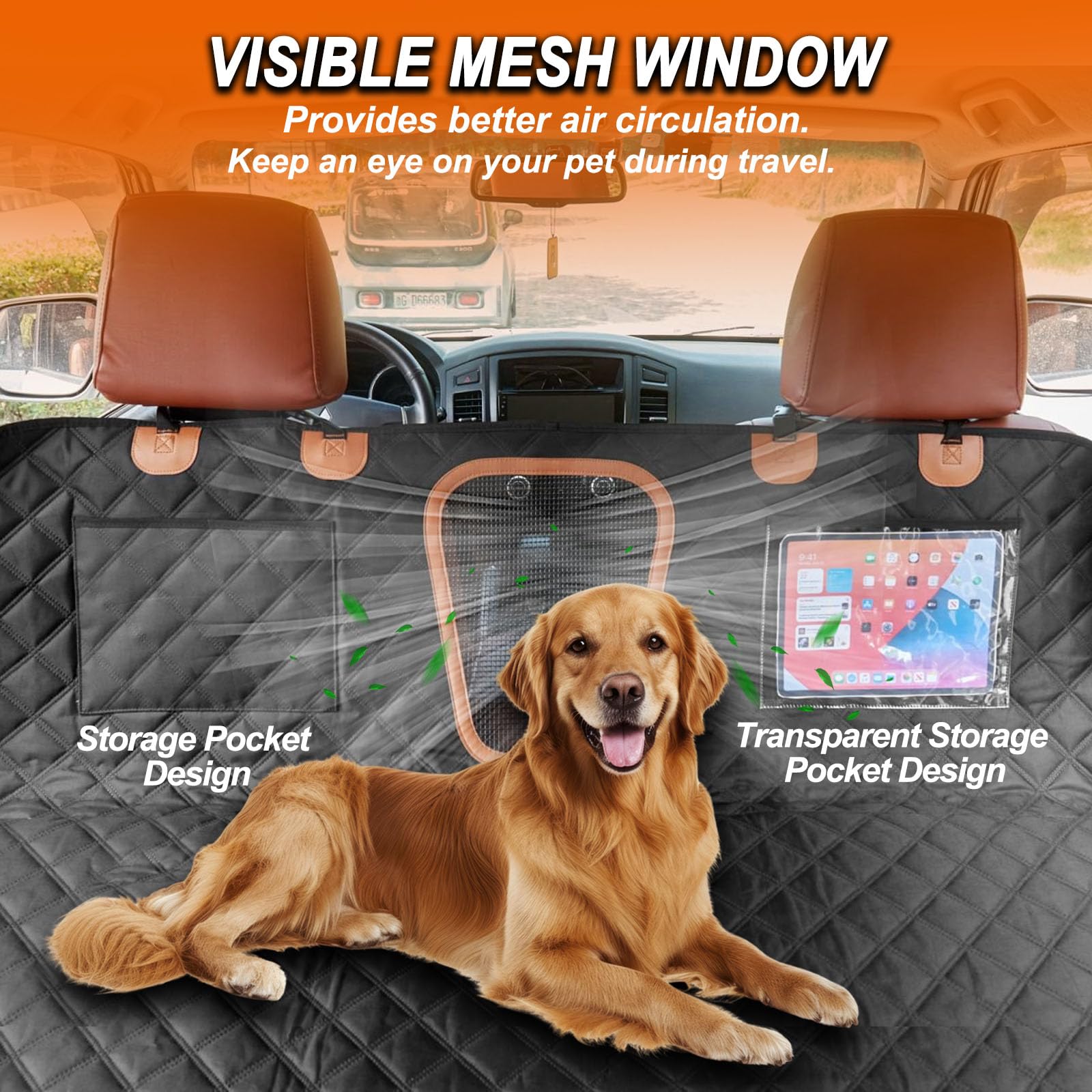Funda De Asiento Coche Para Perro Trasero, Extensor Trasero Impermeable Perros Con Parte Inferior Dura, Tela Oxford 1680D Mejorada, Soporta 600 Libras