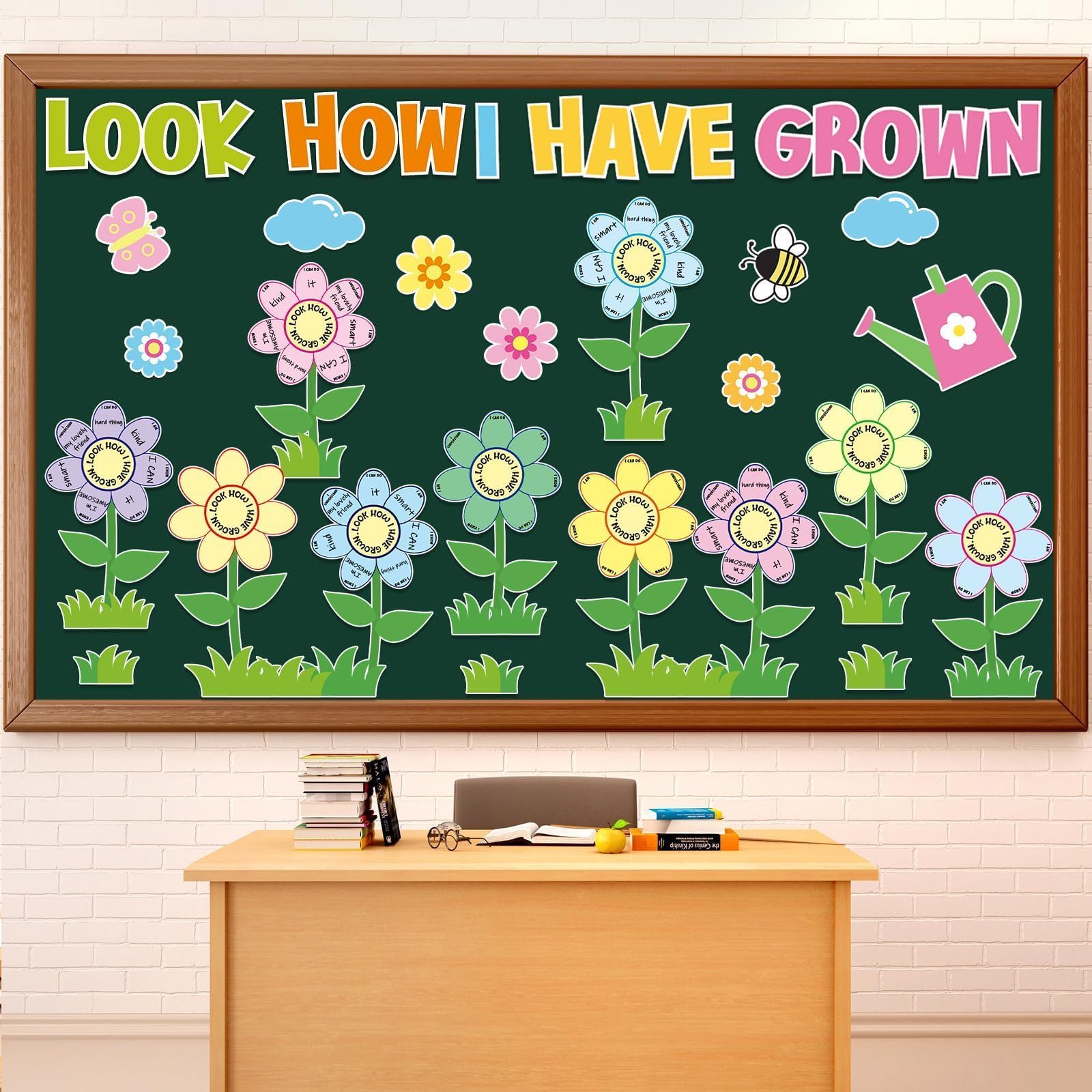 Amazon.com: 182pcs spring bulletin board decorations set flowers craft  cutouts classroom floral bulletin board decor motivational growth mindset  borders look how i have grown diy activity supplies school wall : office  products