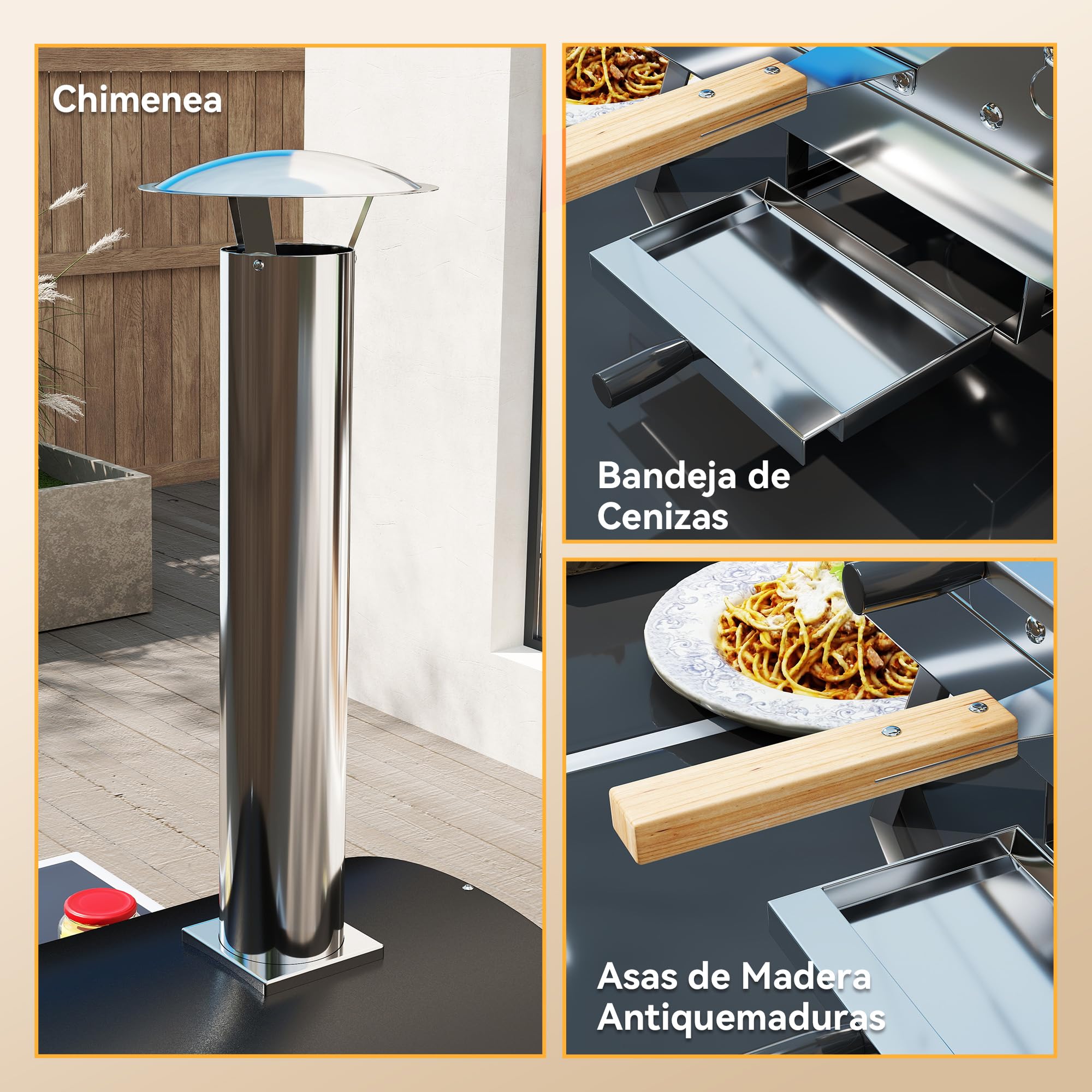Outsunny Mini four à pizza extérieur portable avec pierre réfractaire Ø33 cm, manches en bois, thermomètre, plateau rotatif