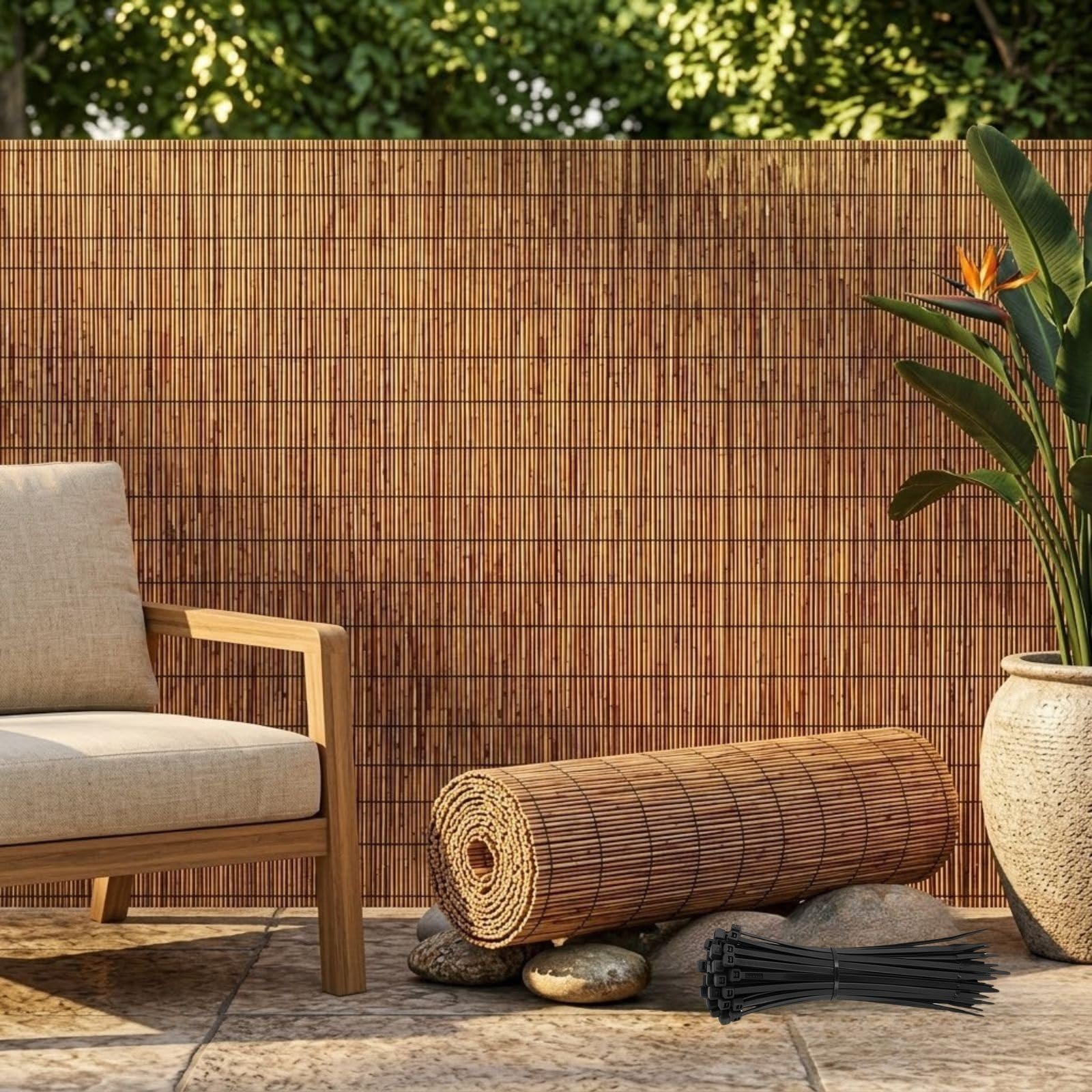 Arella Stuoia Cannette Ombra per Recinzione Giardino 100/120/130/150/180 cm Frangivento in Bambú da Esterno con Fascette Rotoli Recinzione Privacy per Balcone Terrazza Piscina Gazebo(H150xL900cm)