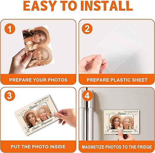 Miniatura 3 de Marco de fotos magnético para hermanas, Best Sister Ever, marco de fotos con diseño de flores retro para nevera para mejor amiga, hermana del alma,