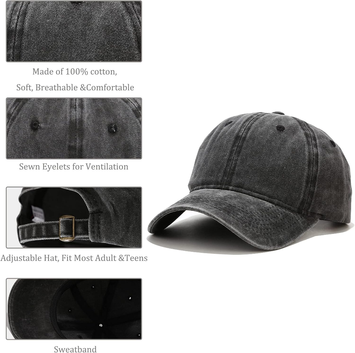 Voilipex 6 Pcs Cotton Baseball Cap Adjustable for Women Men Vintage Low Profile Unstructured Baseball Hat Dad Hat