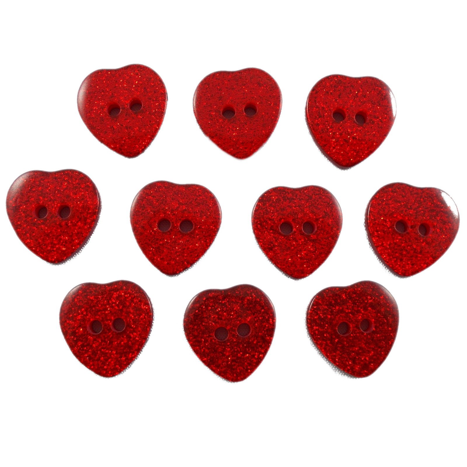 Push The Button Red Colour Glitter Heart Shape Buttons 14Mm (, 10)