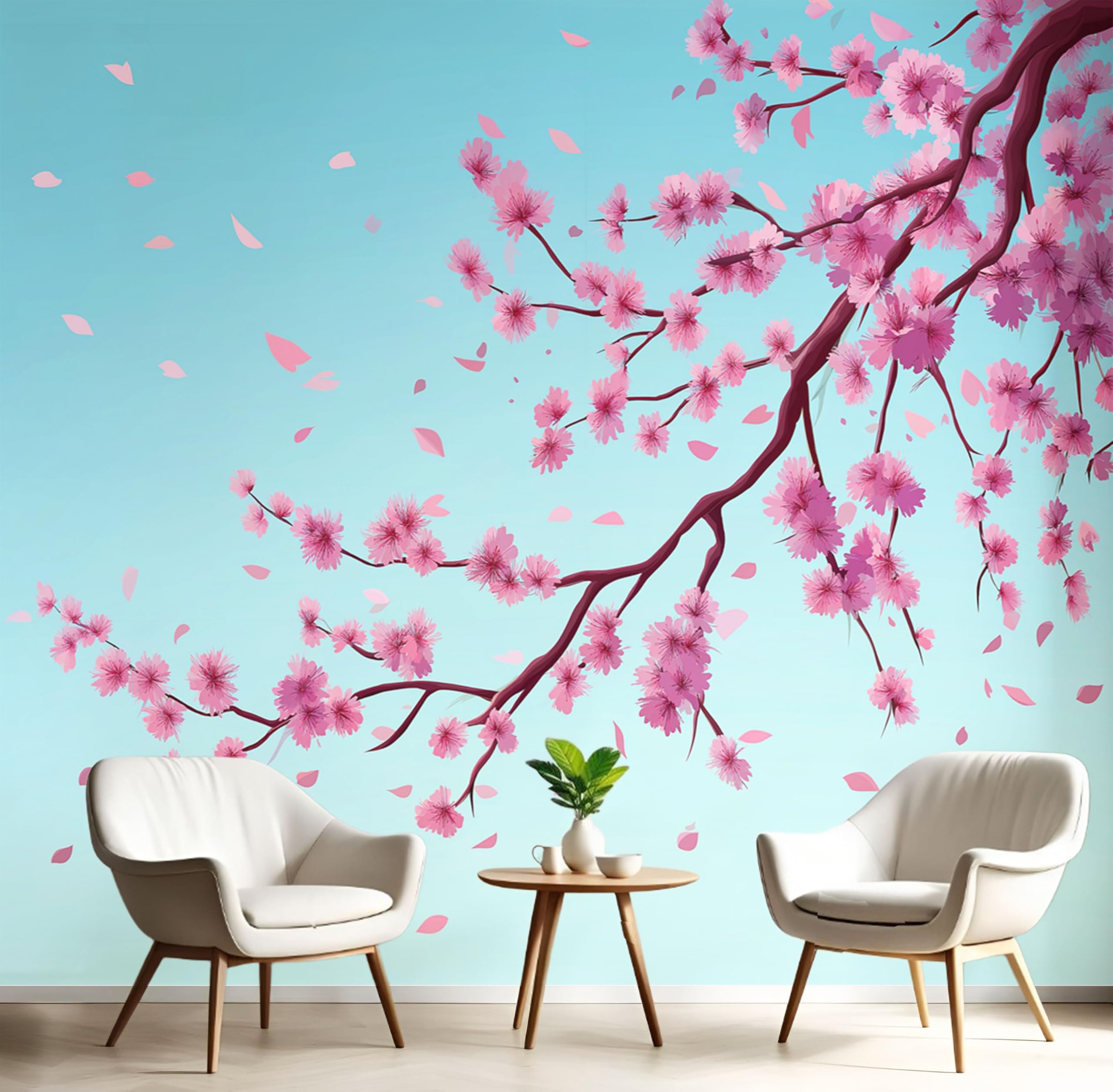 Papier Peint Panoramique Ciel Sakura pour Agrandir le Salon