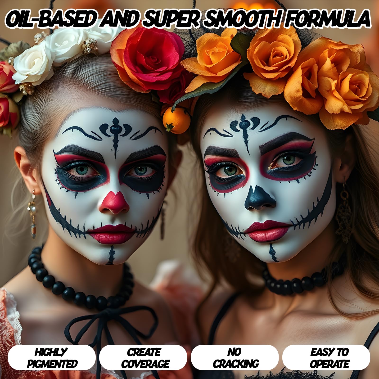 Trucchi Bianco e Nero per Viso Halloween, Trucchi Halloween Make up, Trucco Carnevale Halloween Bambini Donna Adulti, Bianco e Nero Body Painting per Carnevale Feste Clown Effetti Speciali Sfx 60g