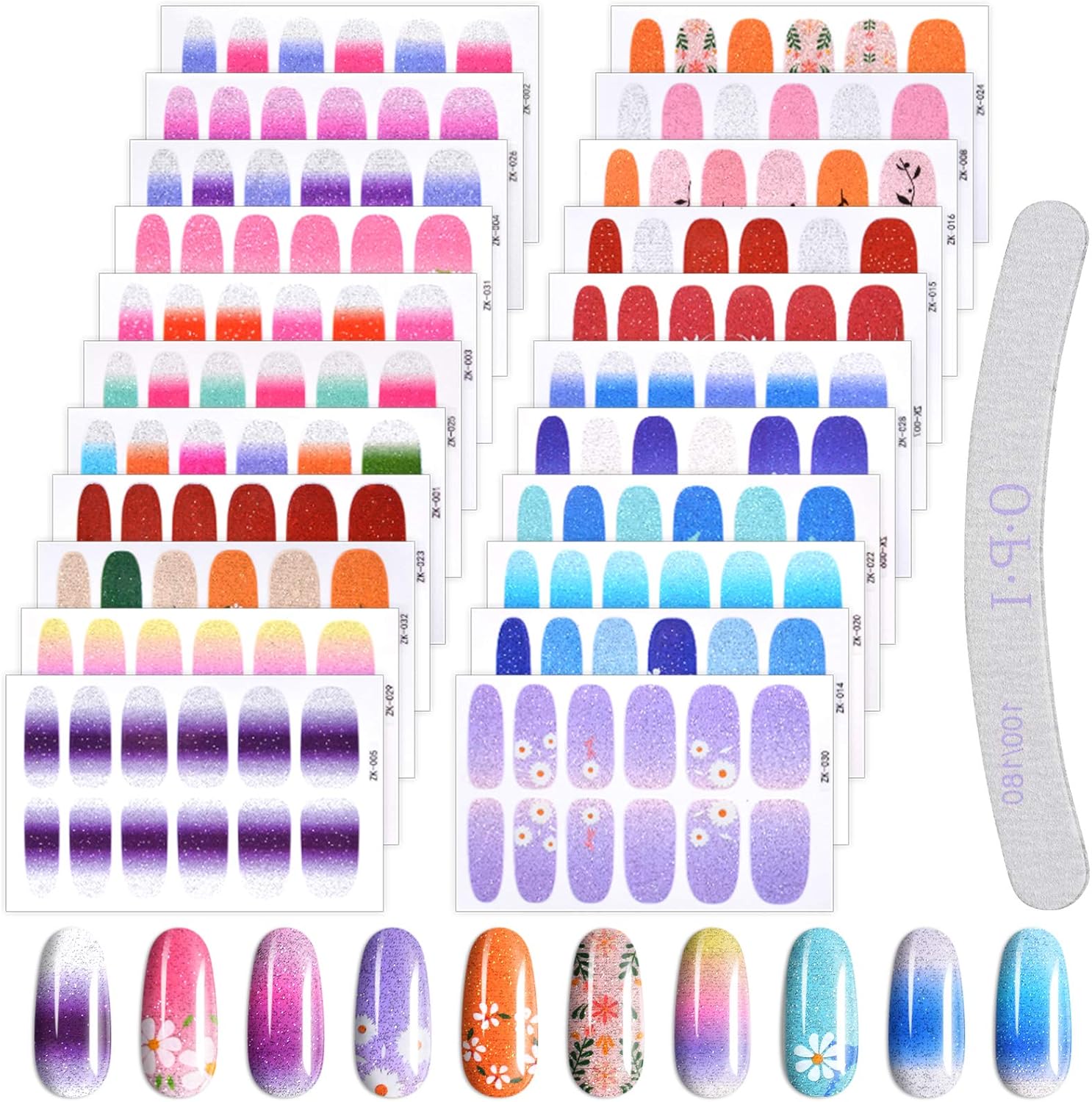 22 vellen volledige wraps nagellakstickers met nagelvijl, EBANKU pure kleur glans bloem zelfklevende nail art stickers strips manicure kits nail art ontwerpen voor vrouwen meisjes