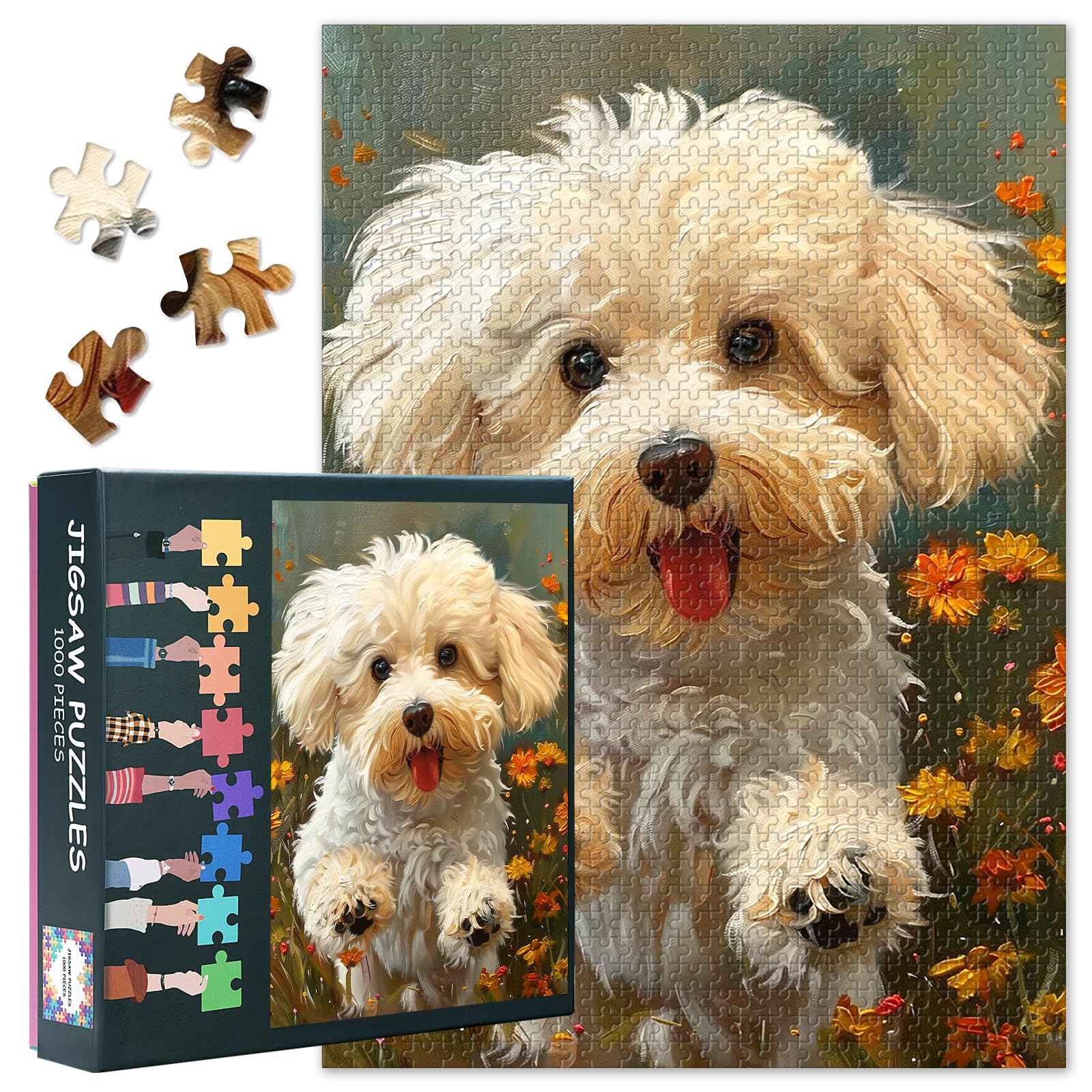 1000 Piece Jigsaw Puzzle for Adults - Bichon Frise Dog Pet Portrait, Premium Quality Animal Lovers Gift for Family Board Games & Parlour Nights, 50x70cm