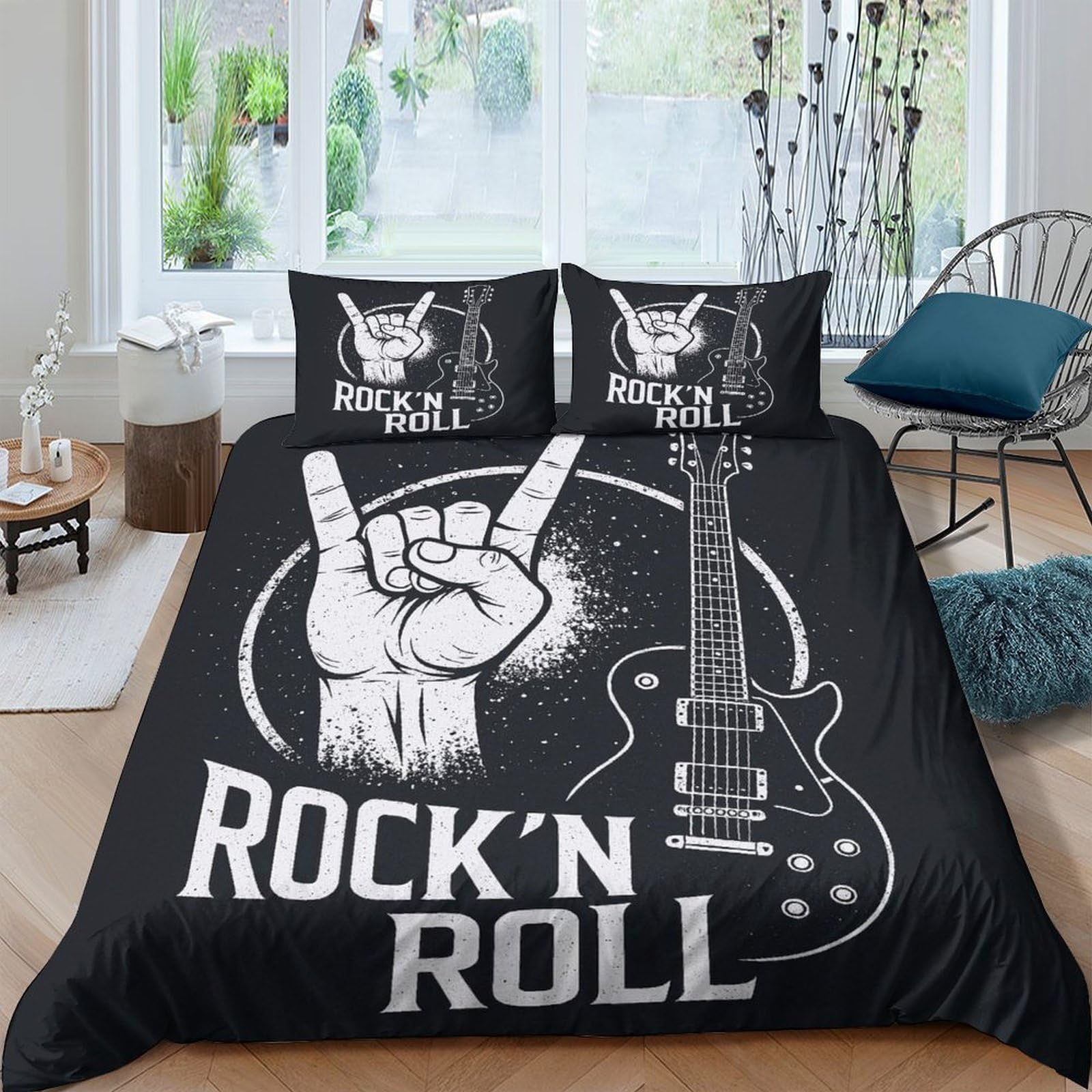 Ctjqhvkz Style-9 3D Printed Rock'n Roll Fitted Sheet Microfiber Black Guitar Bed Sheet For Bedroom Dorm Mattress Cover Decor Single（135X200cm）