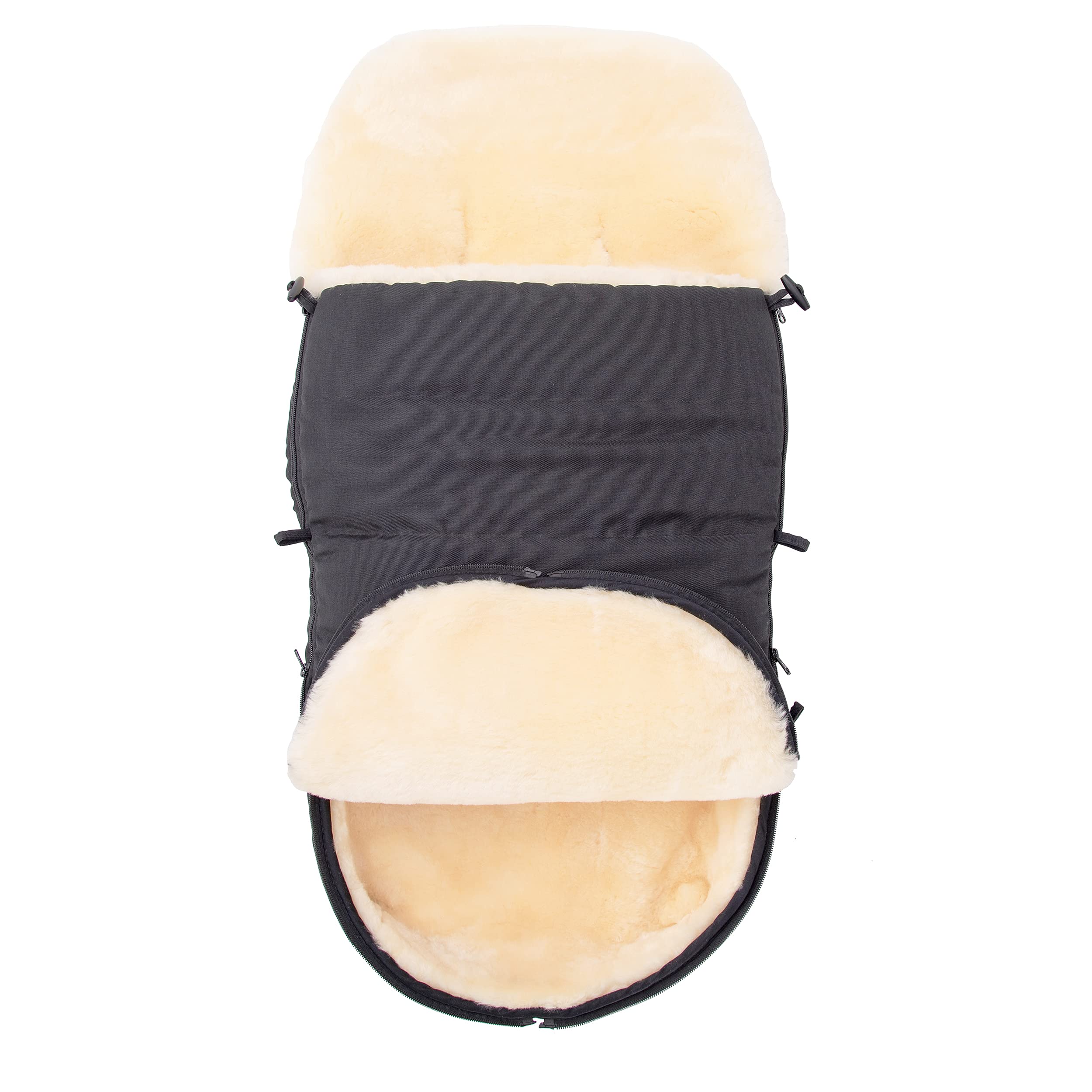 Saco de Abrigo para bebé de Piel de Cordero, para Cochecito, Saco de Abrigo para Cochecito, Resistente al Viento y al Agua, con Cremallera Completa, curtida médicamente 90 x 50 cm (Negro)