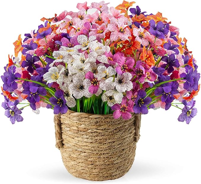 ZCOINS 12 Bundles Artificial Flowers Plants Outdoor Indoor, UV
